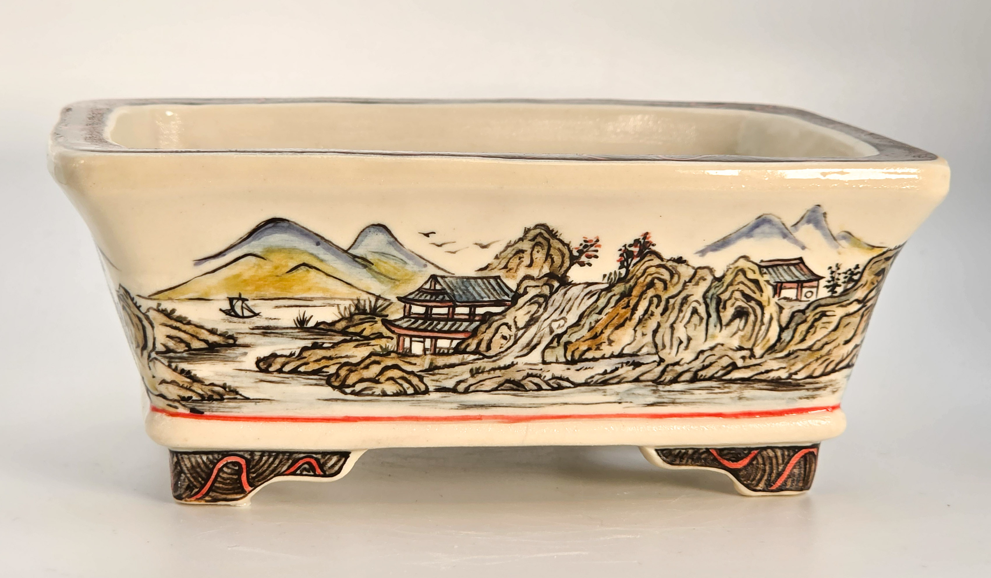 Bonsaischale Kouzan Takayama Japan handbemalt 14,2x11x5,8cm