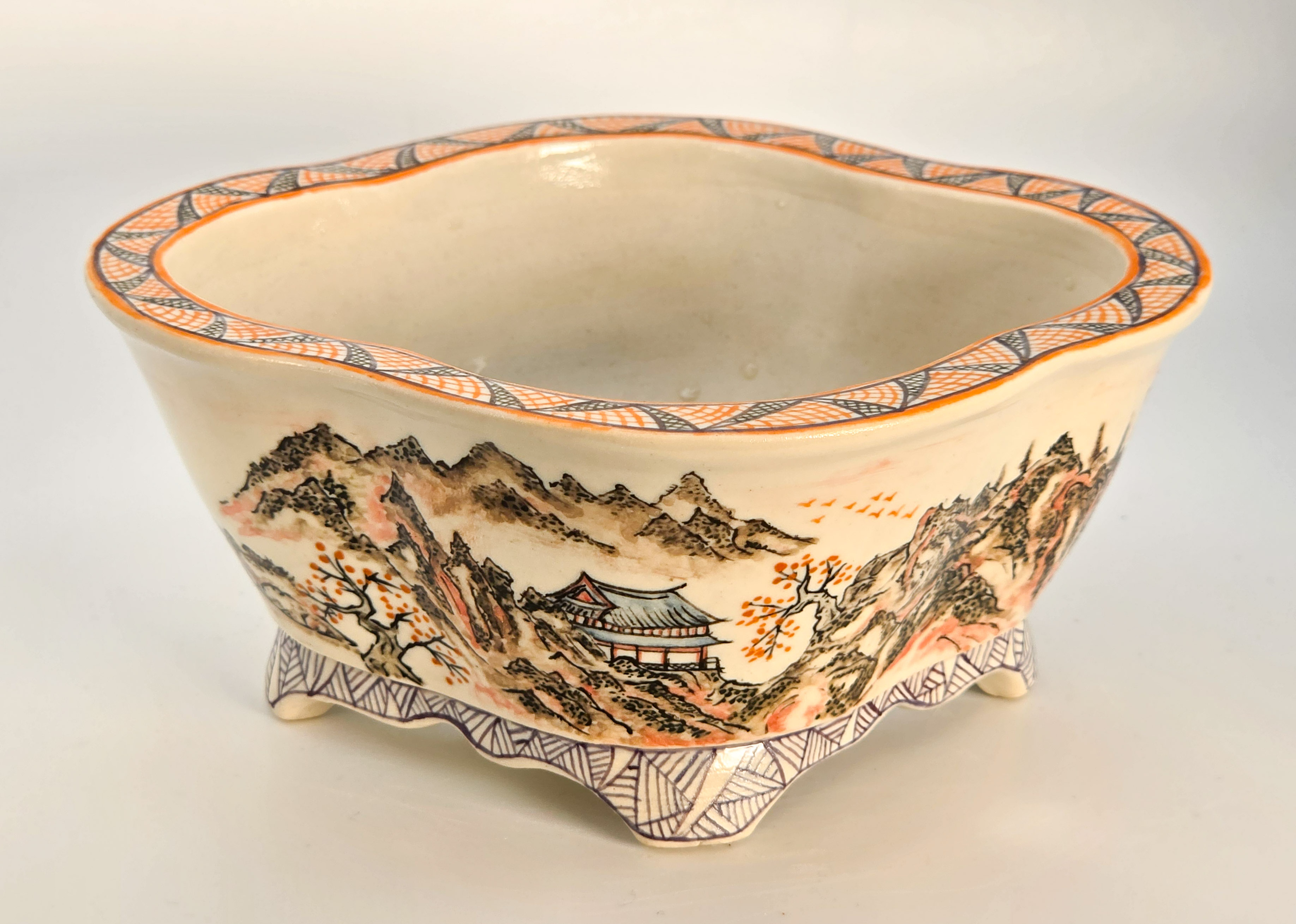 Bonsaischale Kouzan Takayama Japan handbemalt 14x13x6cm