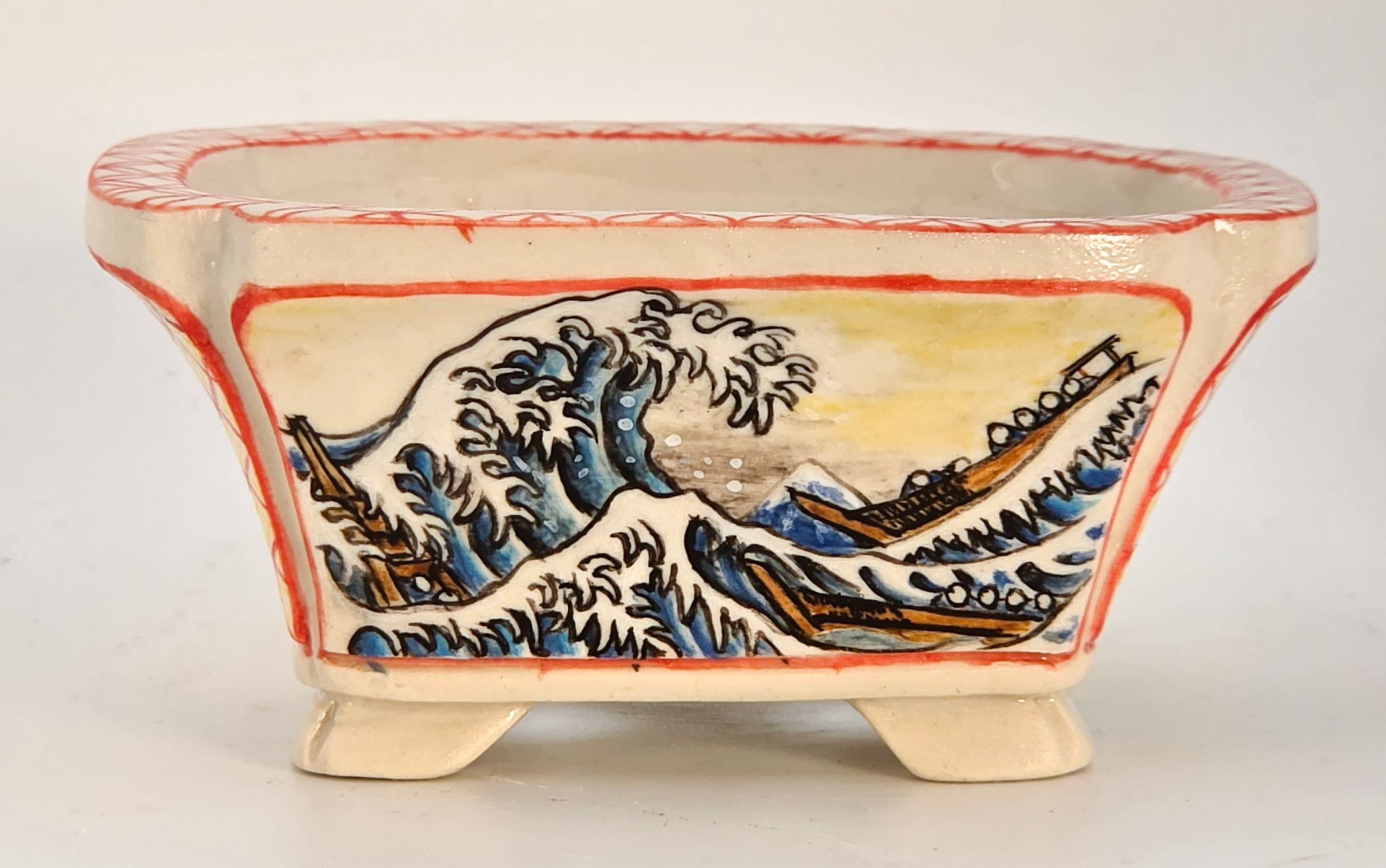 Bonsaischale Syunsetu Japan handbemalt 9x7,5x4cm