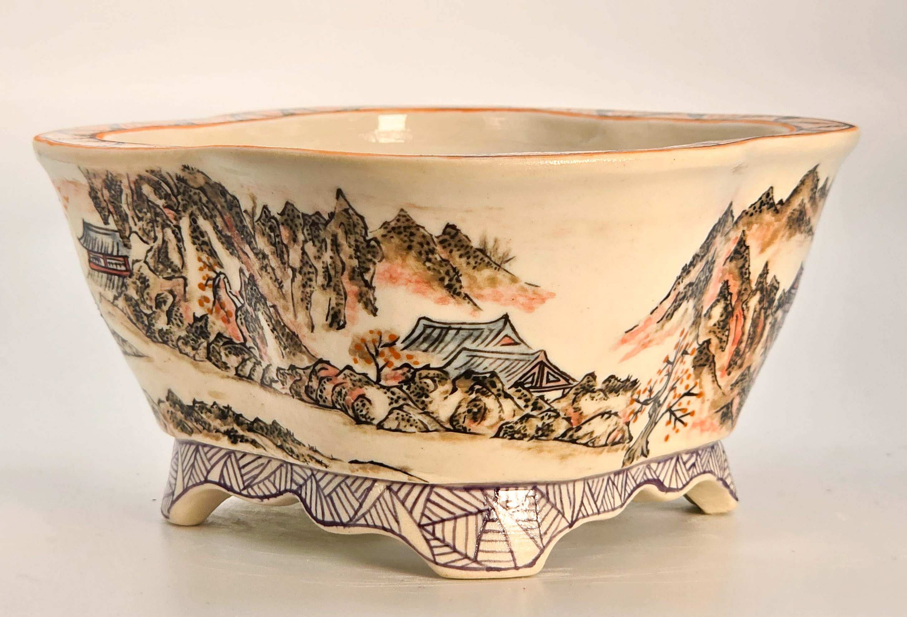 Bonsaischale Kouzan Takayama Japan handbemalt 14x13x6cm