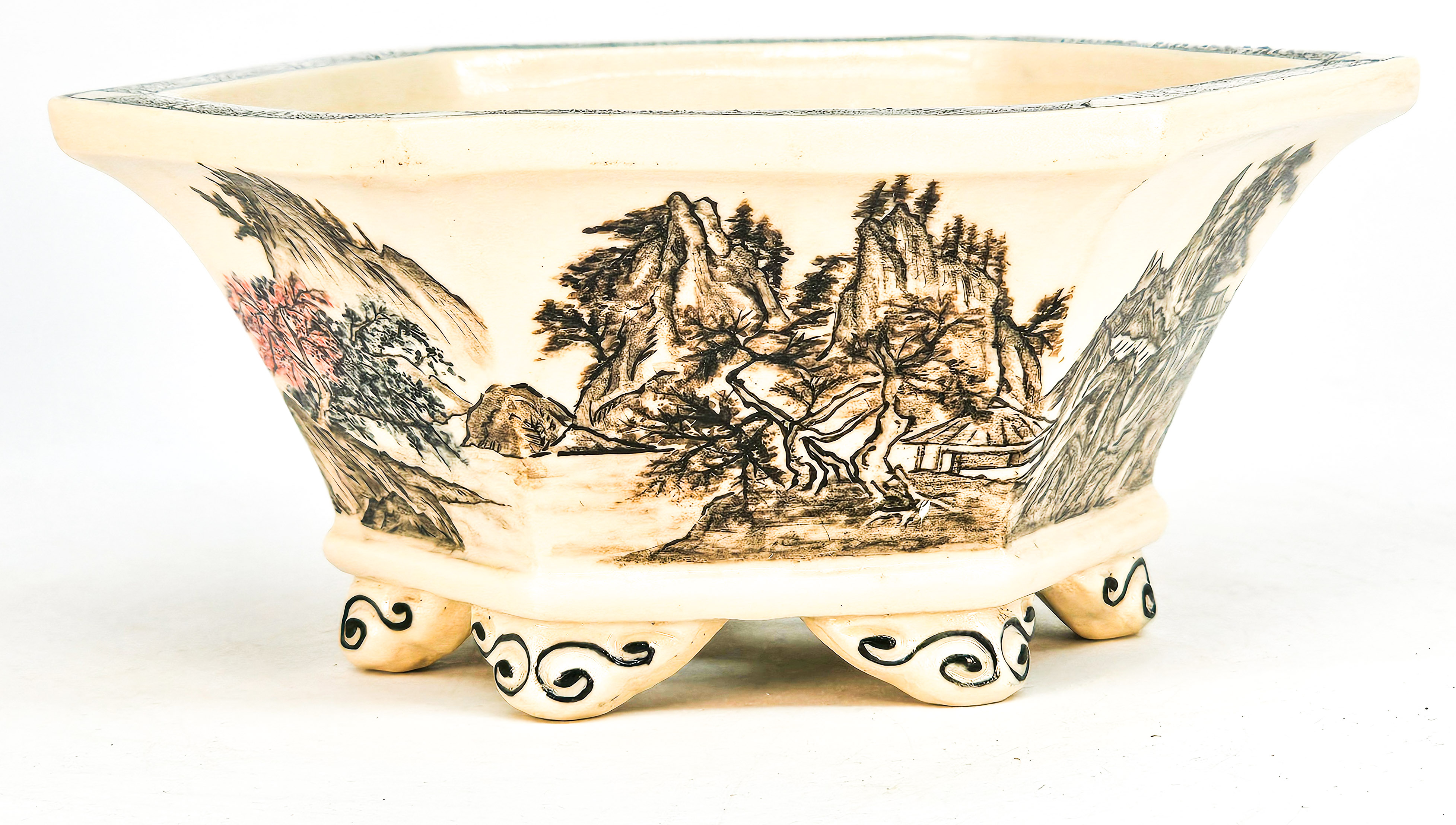 Bonsaischale Japan KouzanTakayama handbemalt 16x14x6,5cm