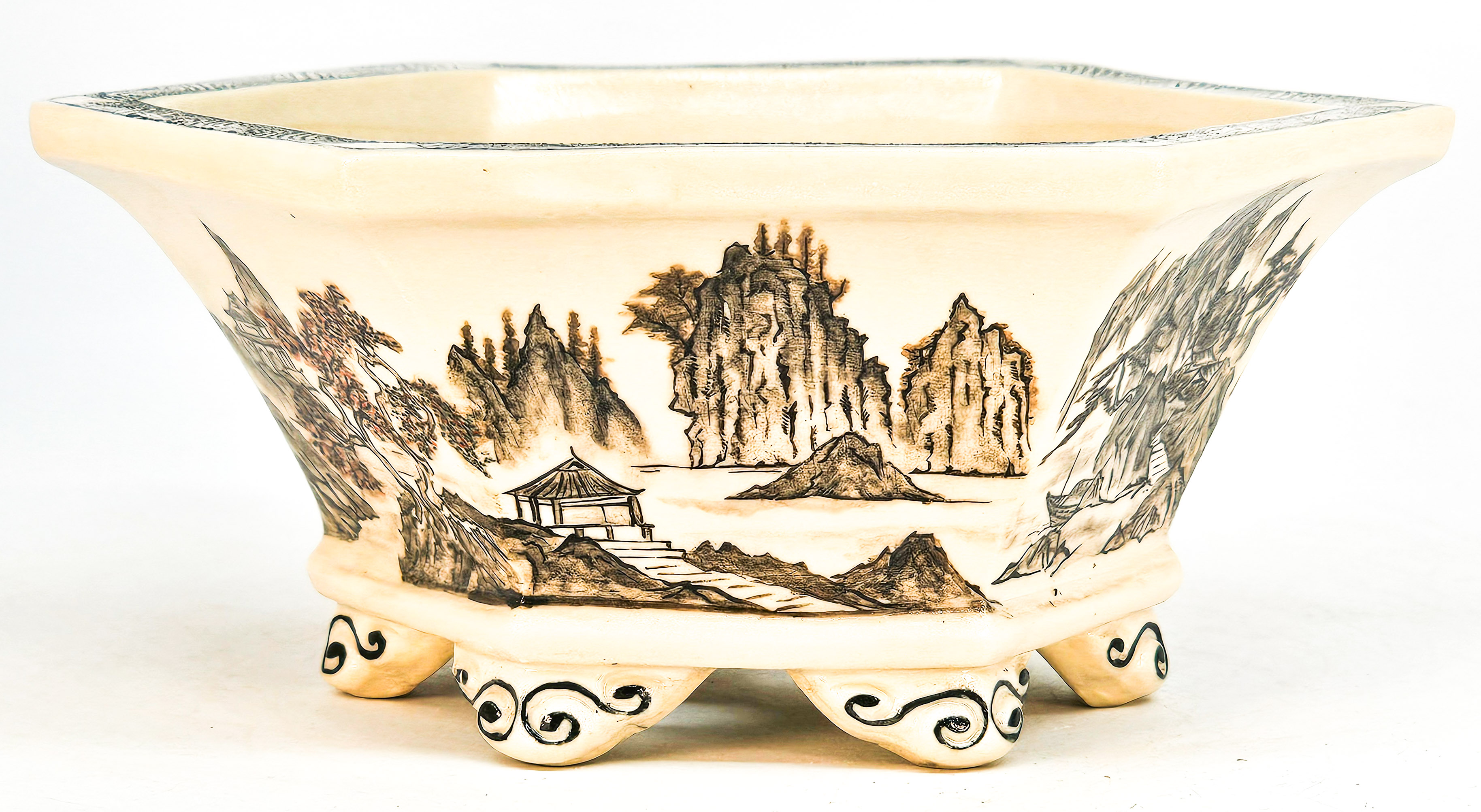 Bonsaischale Japan KouzanTakayama handbemalt 16x14x6,5cm