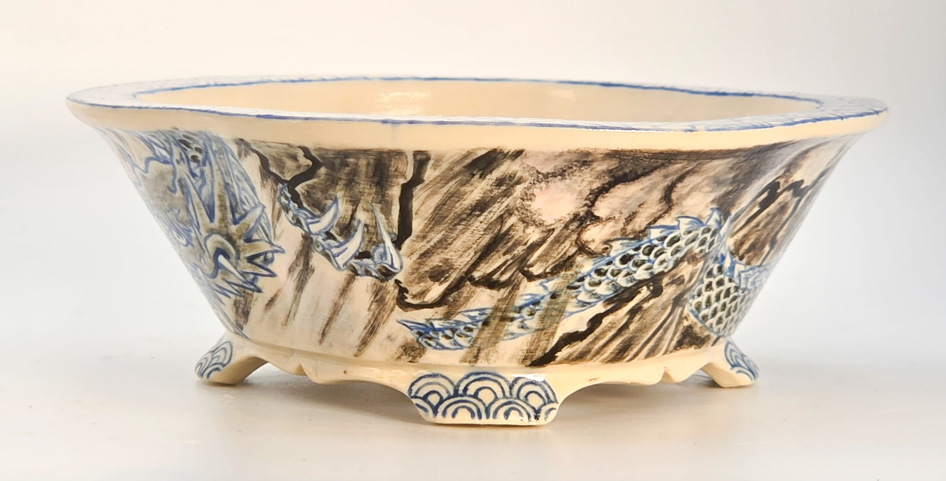 Bonsaischale Syunsetu Japan handbemalt 15,5x14x4,8cm