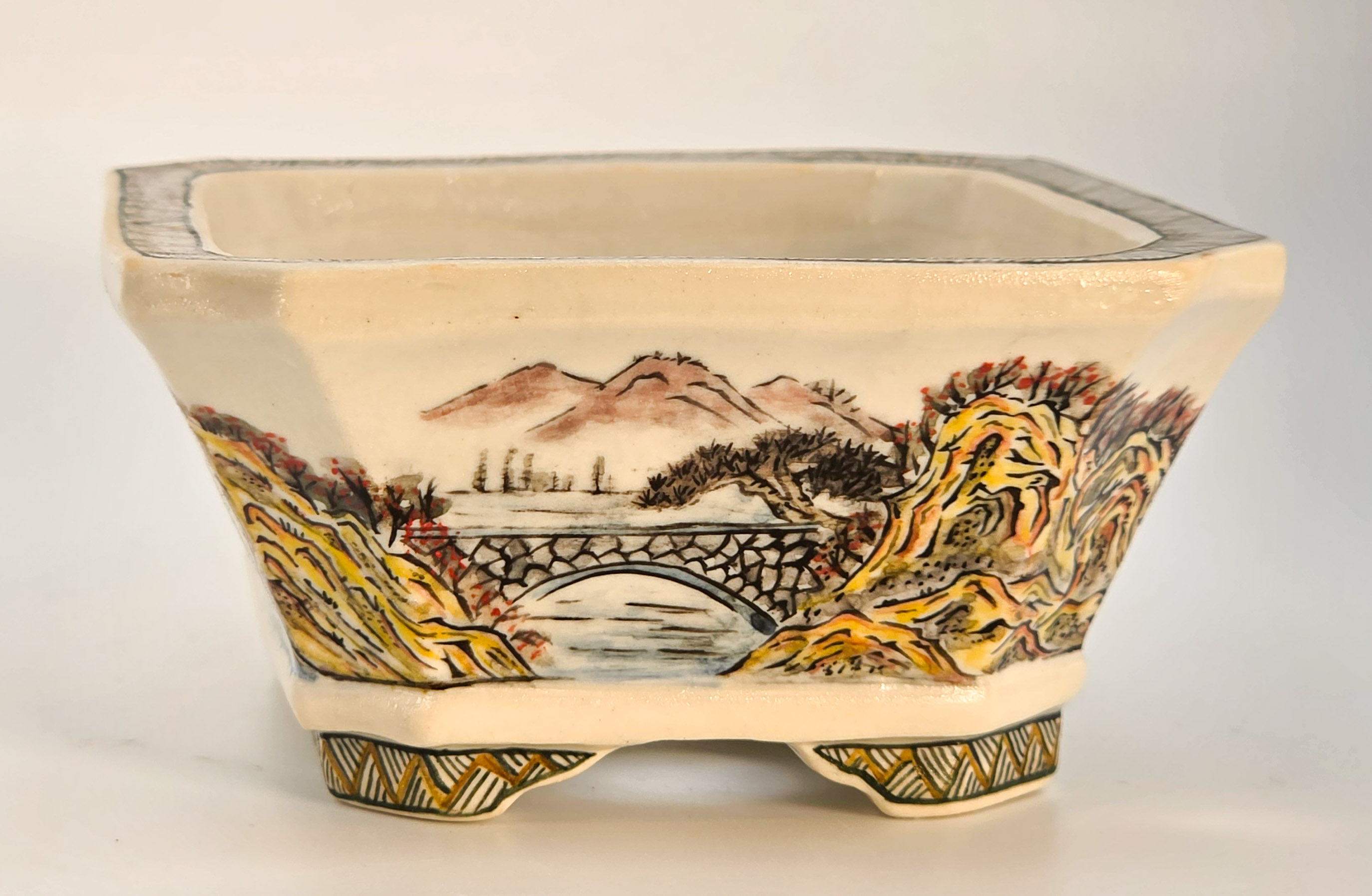 Bonsaischale Kouzan Takayama Japan handbemalt 11,5x9,5x4,5cm