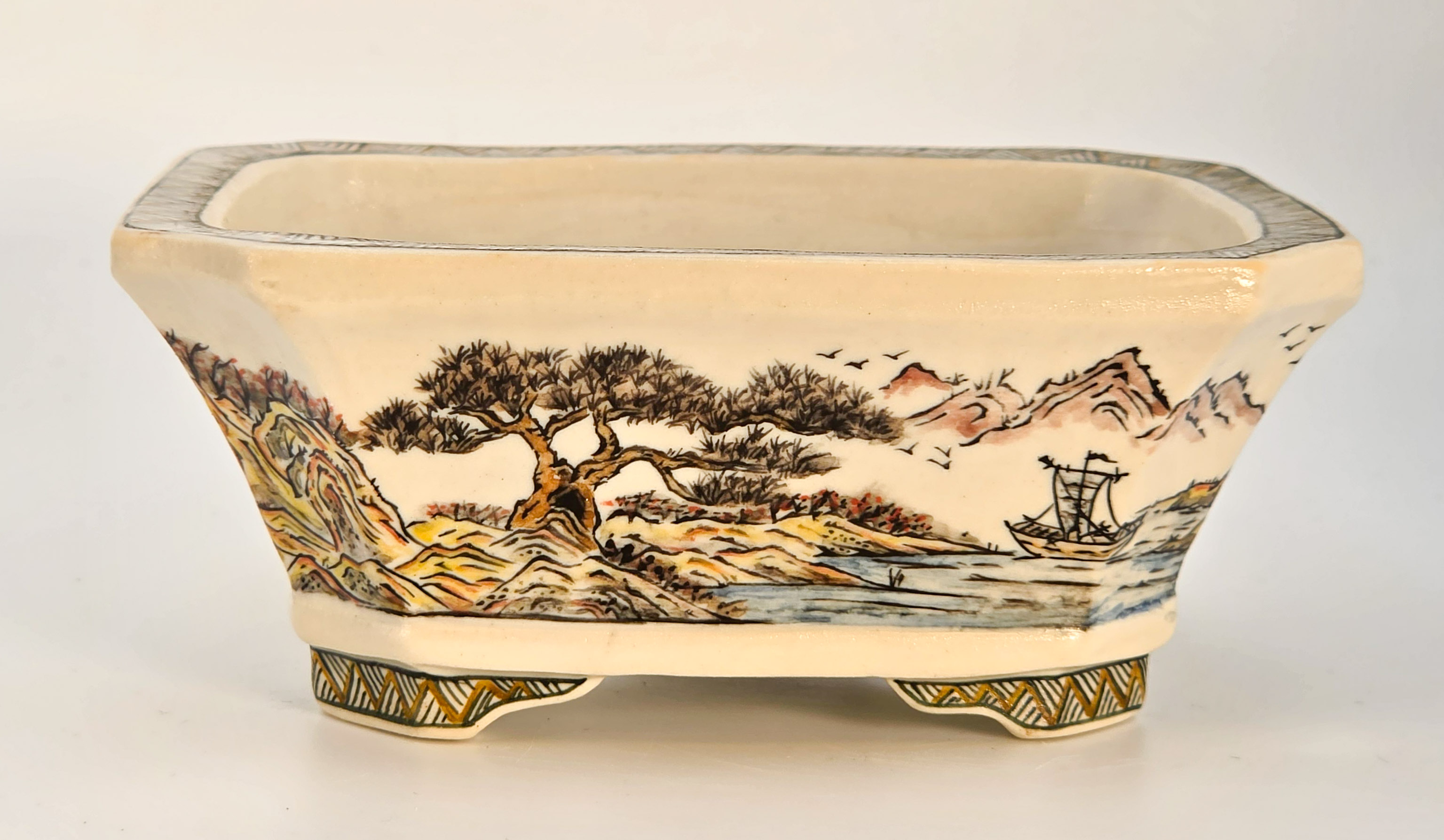 Bonsaischale Kouzan Takayama Japan handbemalt 11,5x9,5x4,5cm