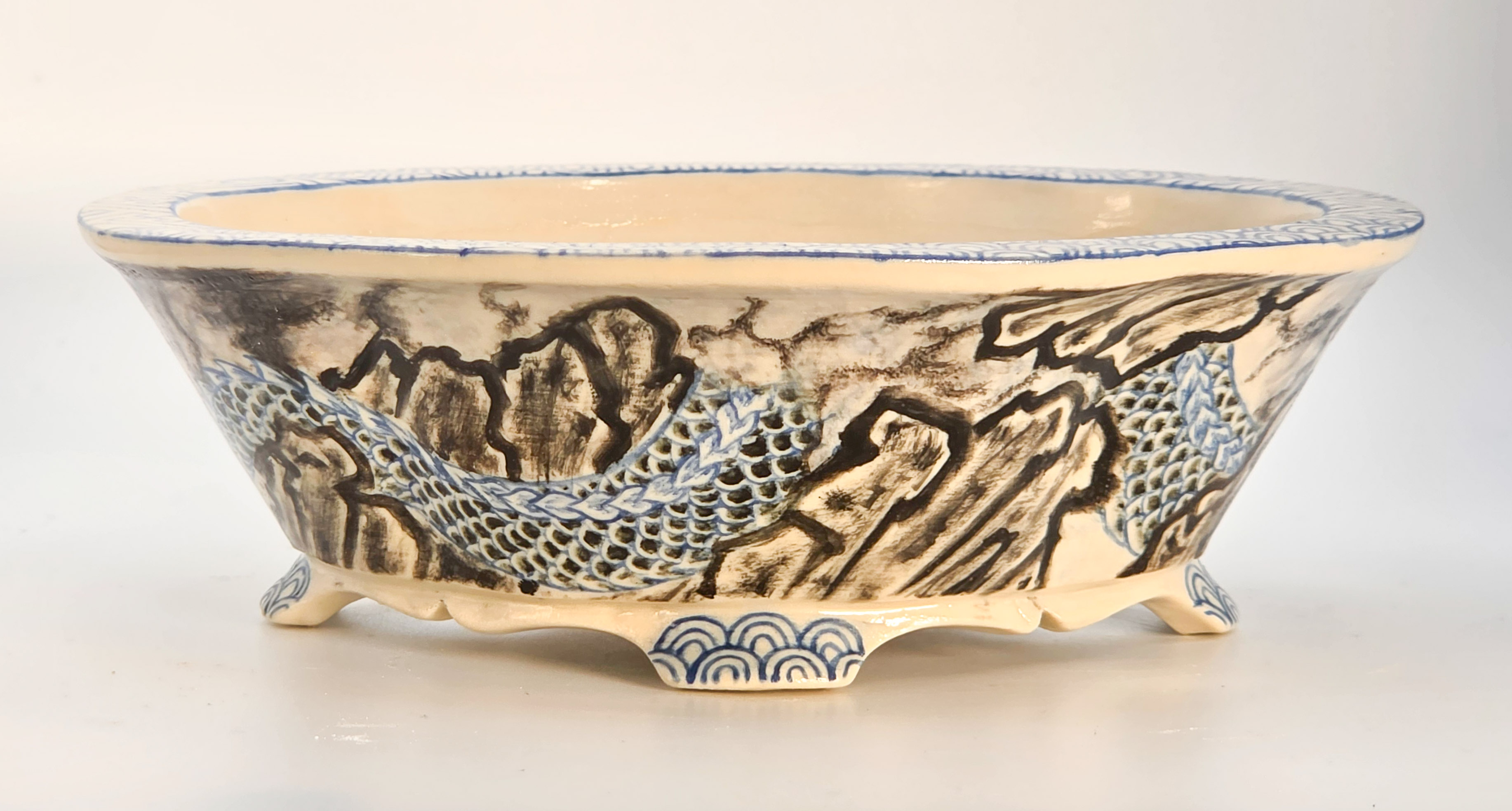 Bonsaischale Syunsetu Japan handbemalt 15,5x14x4,8cm