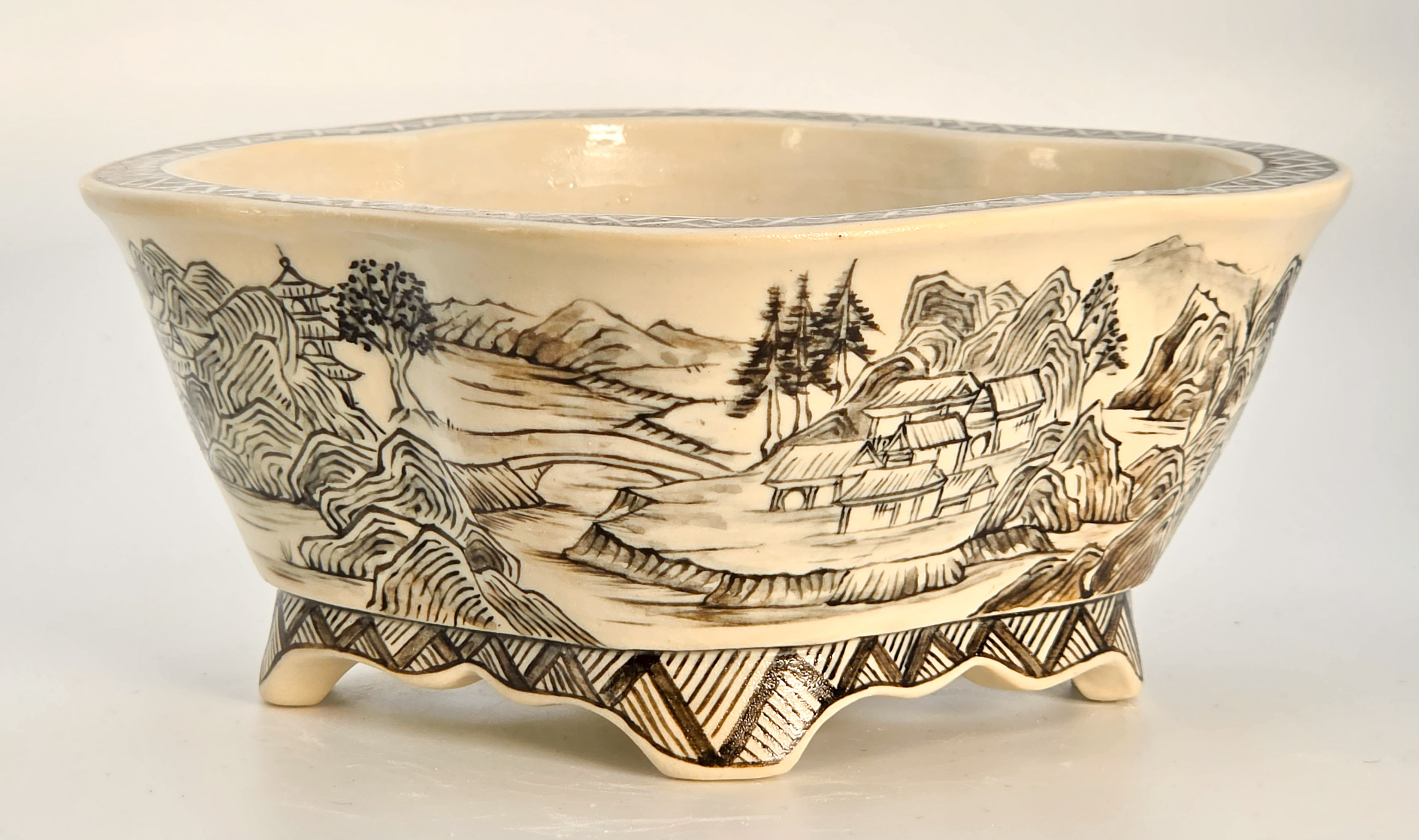 Bonsaischale Kouzan Takayama Japan handbemalt 14x13x6,2cm