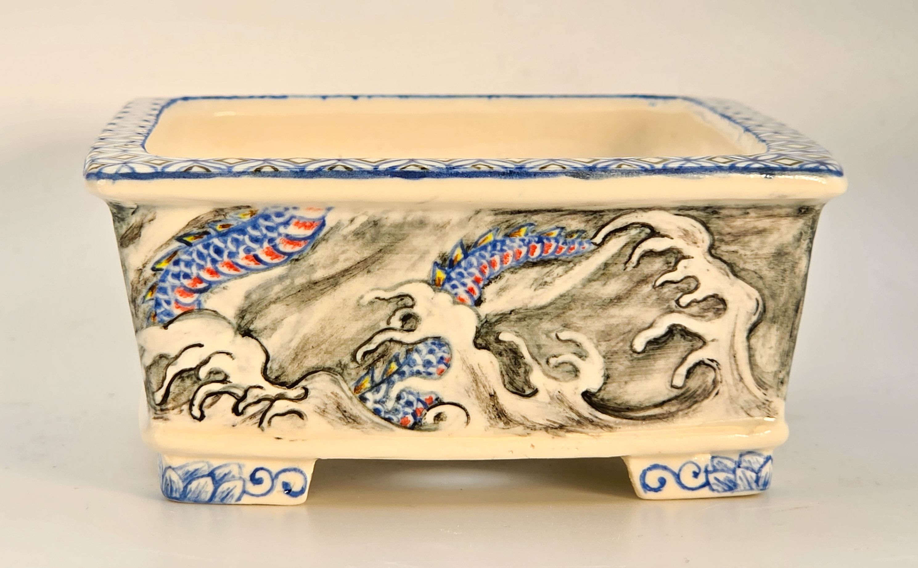Bonsaischale Syunsetu Japan handbemalt 12,7x9,8x4,5cm