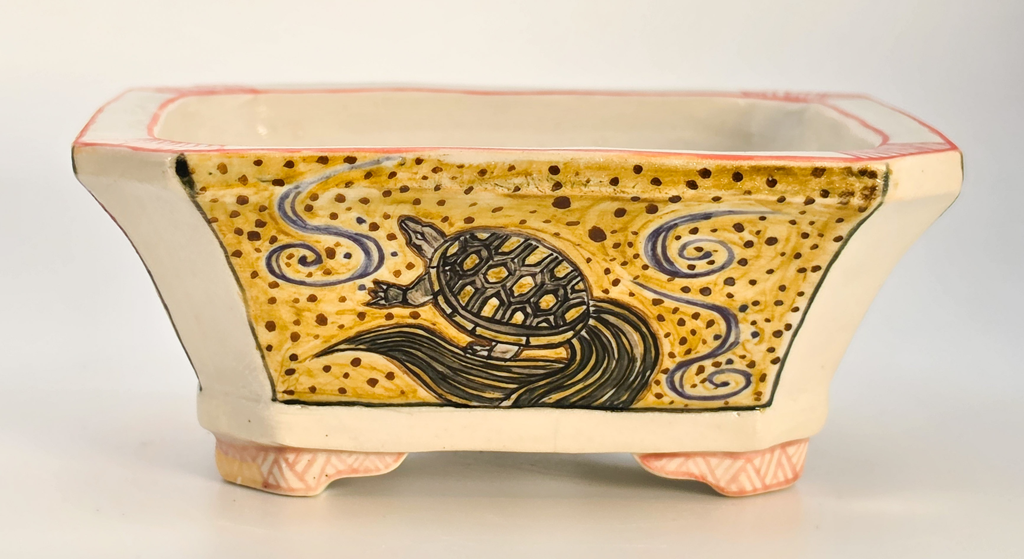Bonsaischale Kouzan Takayama Japan handbemalt 11,5x9,5x4,5cm