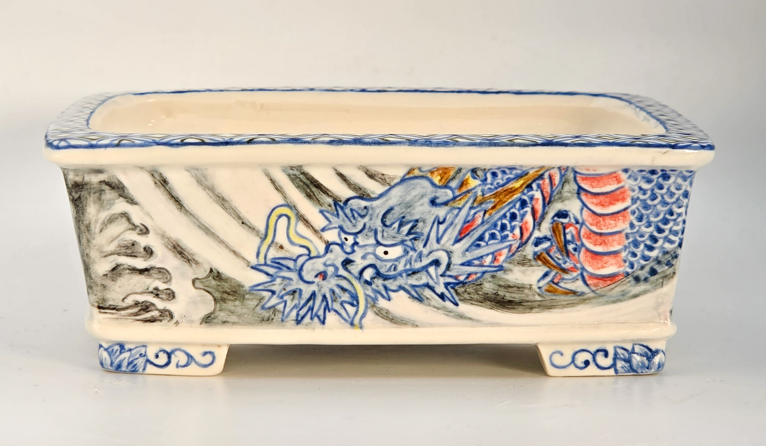 Bonsaischale Syunsetu Japan handbemalt 12,7x9,8x4,5cm