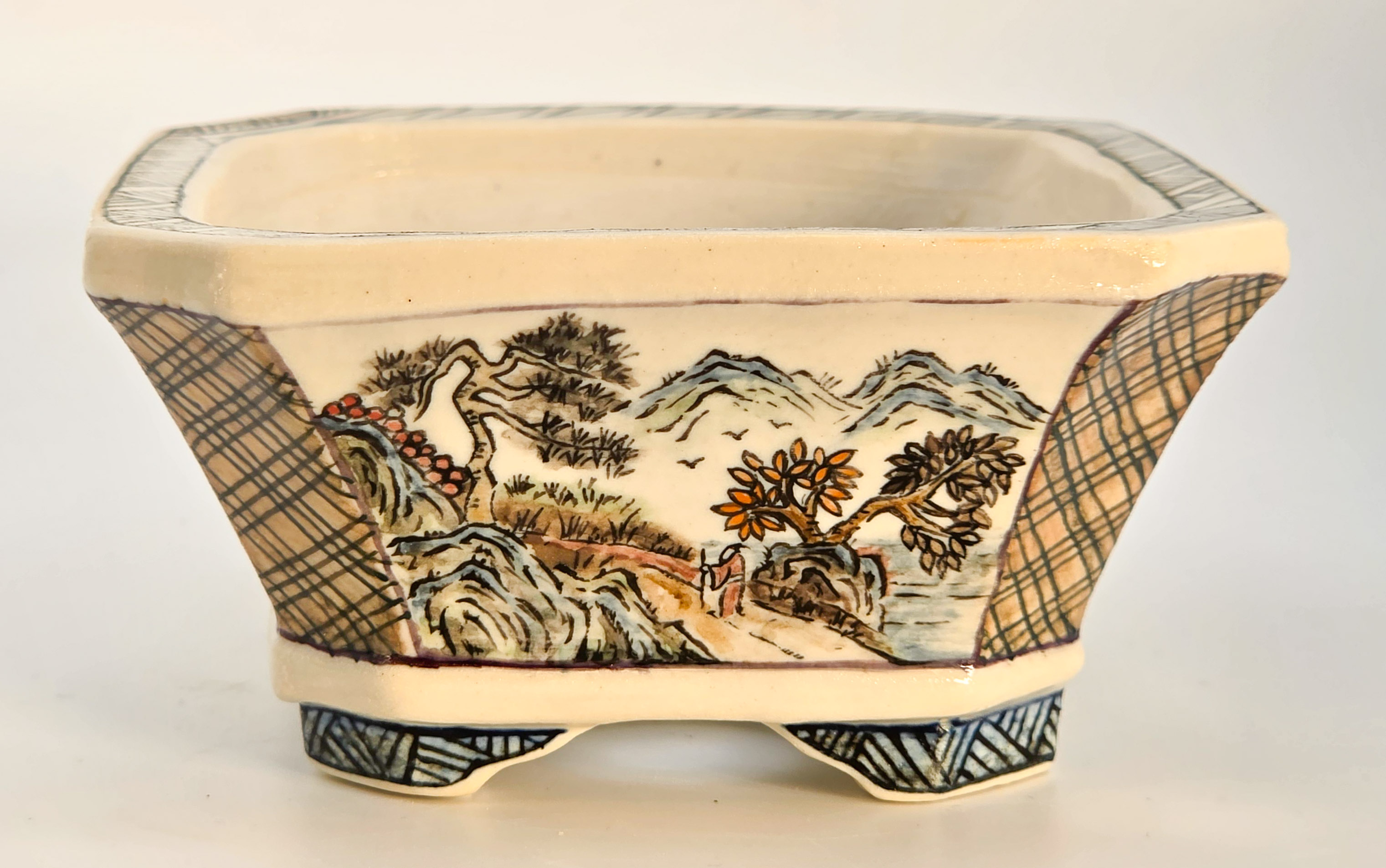 Bonsaischale Kouzan Takayama Japan handbemalt 11,5x9,5x4,5cm