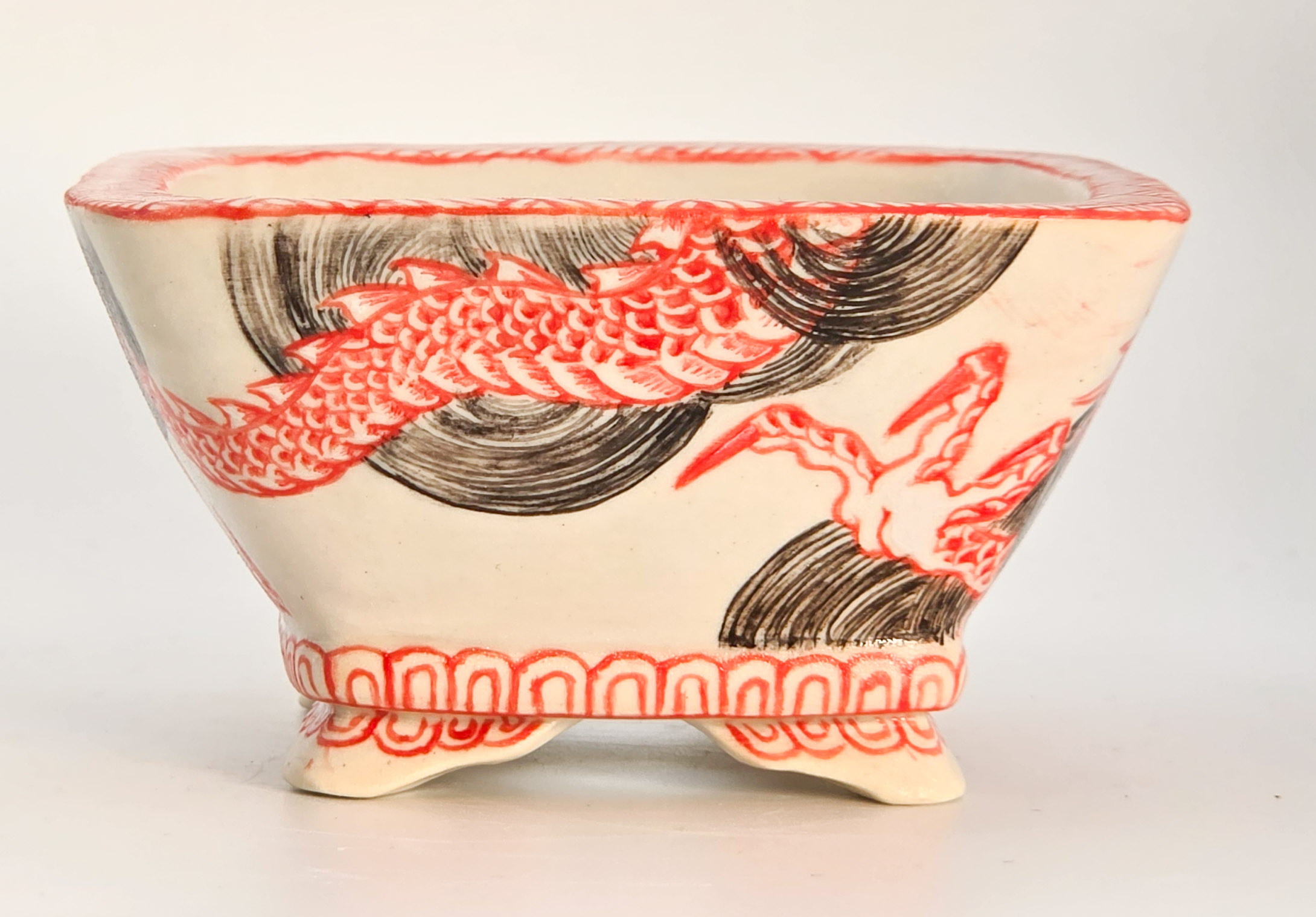 Bonsaischale Syunsetu Japan handbemalt 8x8,5x4,7cm