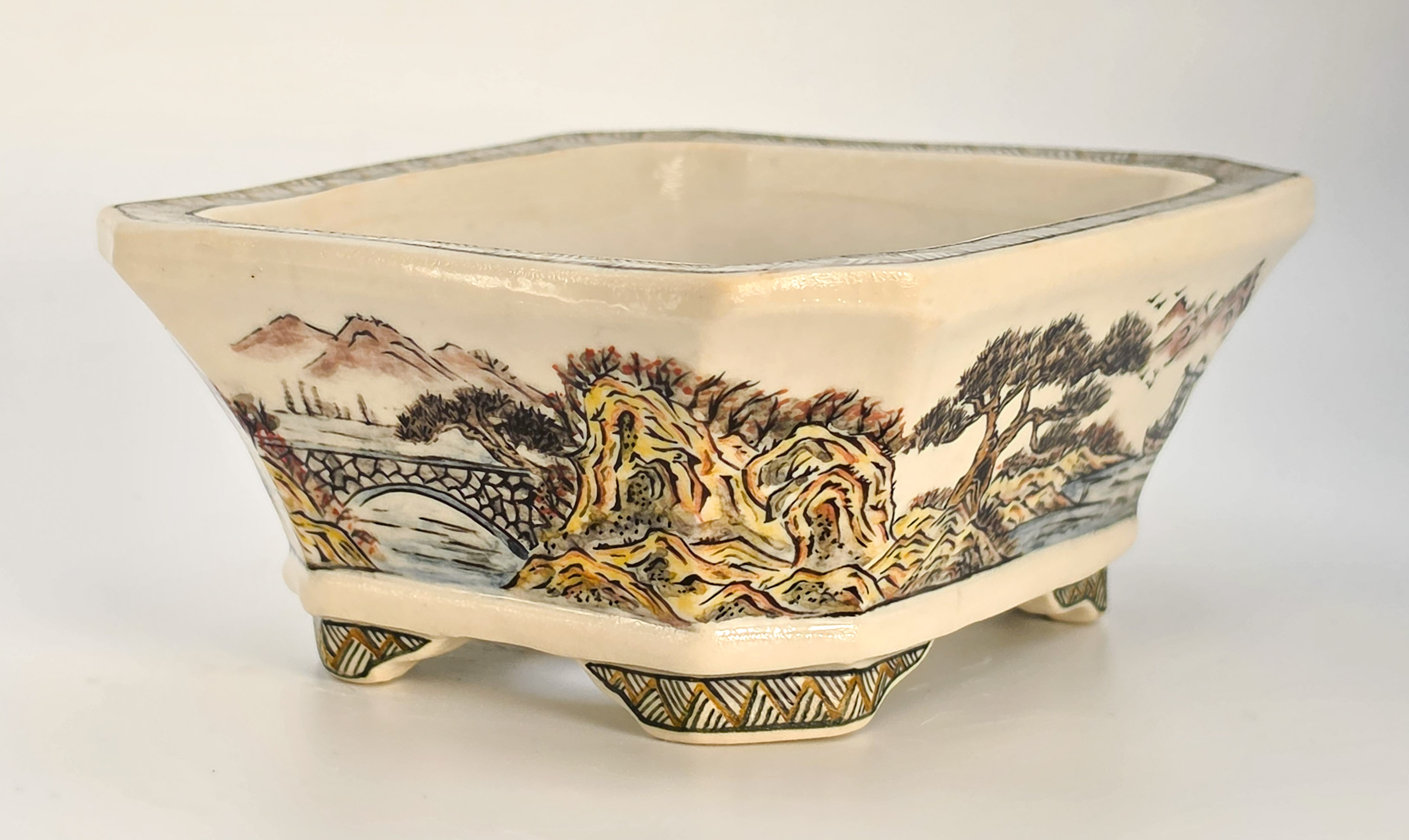 Bonsaischale Kouzan Takayama Japan handbemalt 11,5x9,5x4,5cm