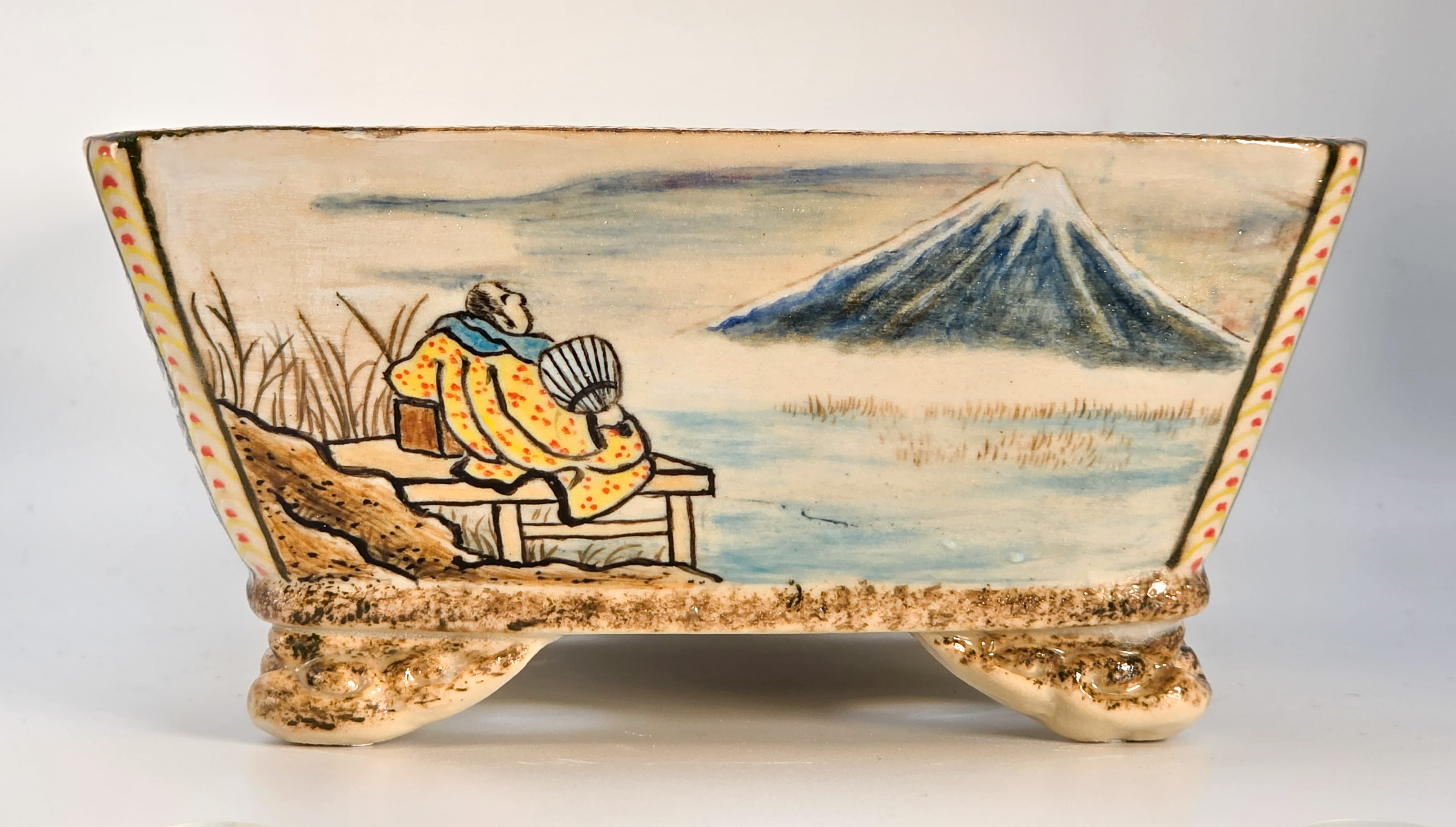 Bonsaischale Syunsetu Japan handbemalt 18,5x14,5x6,5cm