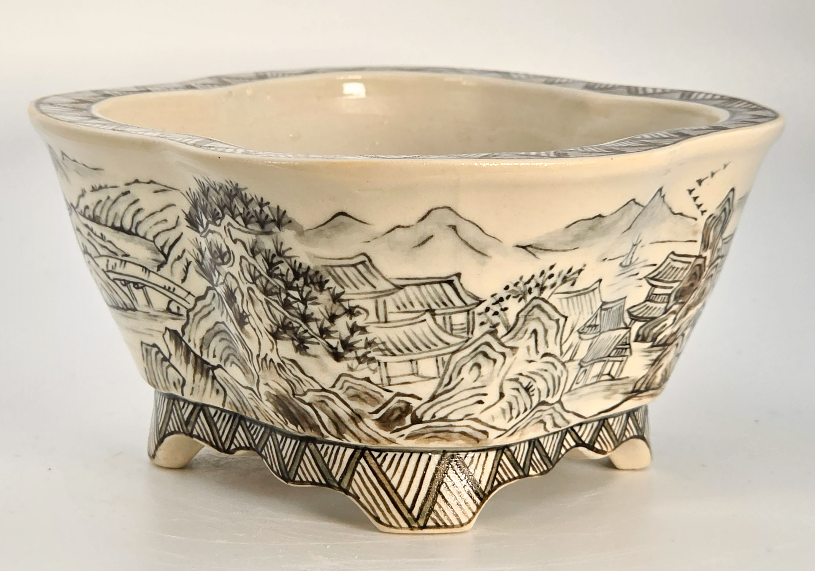 Bonsaischale Kouzan Takayama Japan handbemalt 14x13x6,2cm