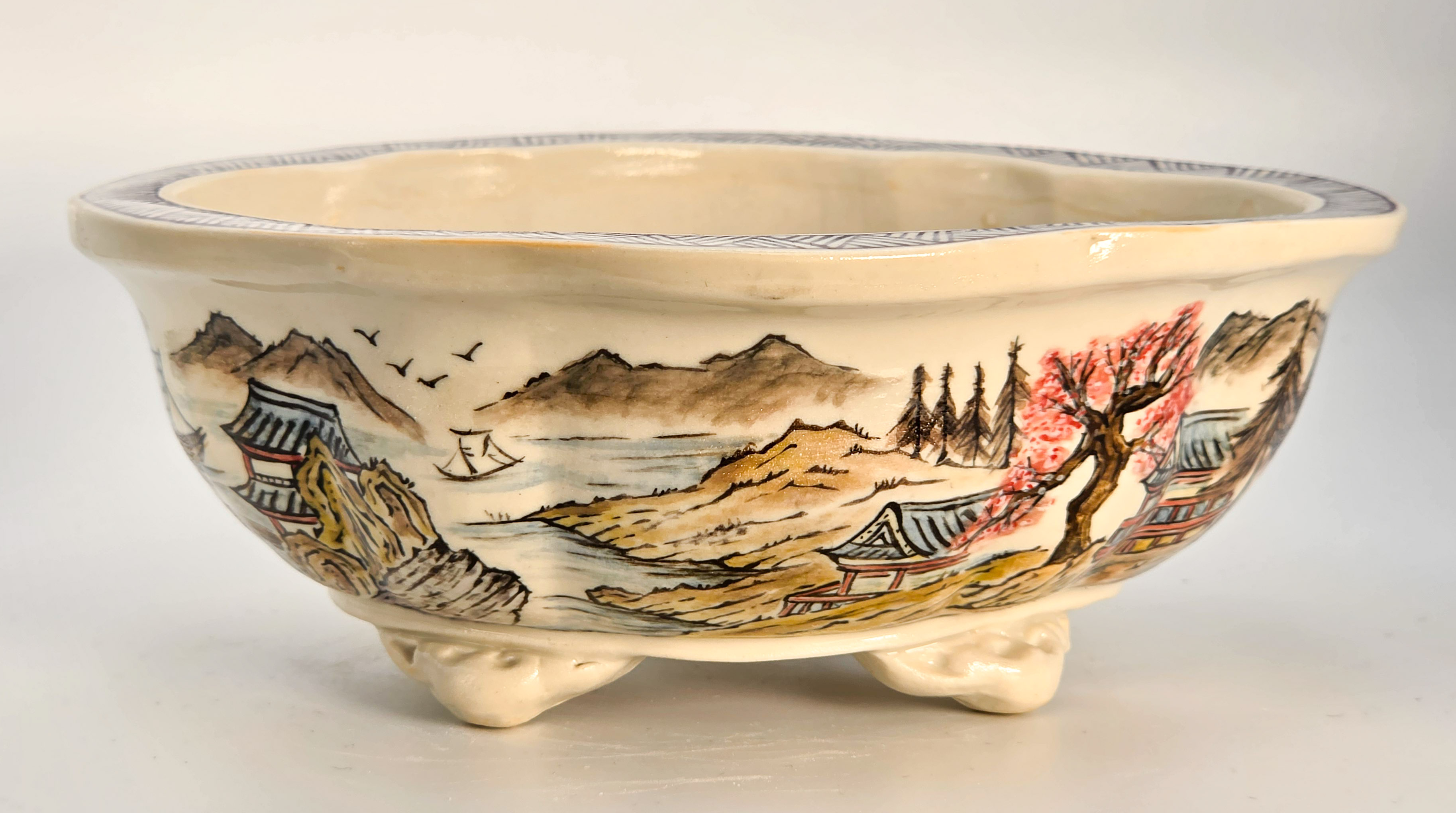 Bonsaischale Kouzan Takayama Japan handbemalt 15,5x14x5,8cm