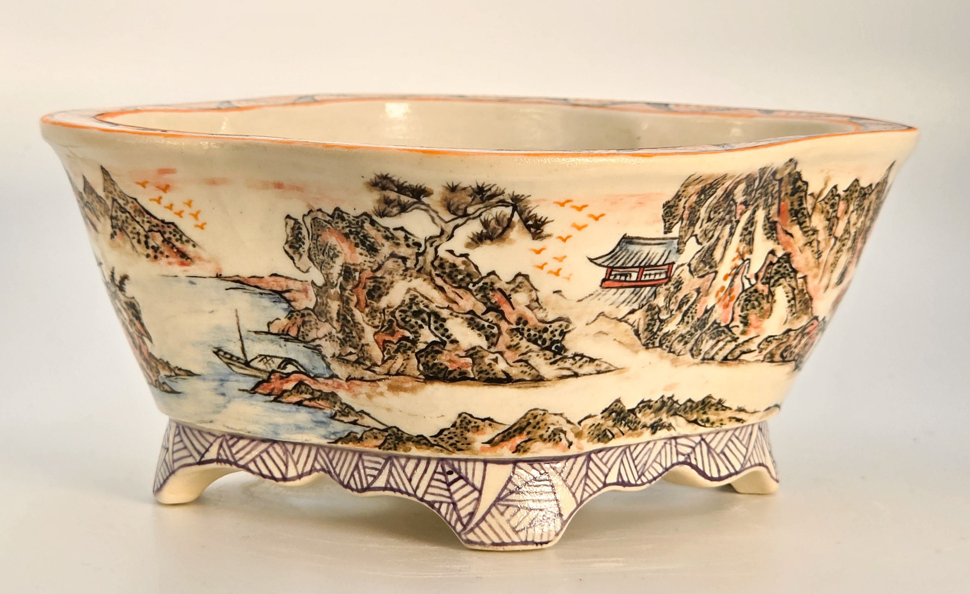 Bonsaischale Kouzan Takayama Japan handbemalt 14x13x6cm