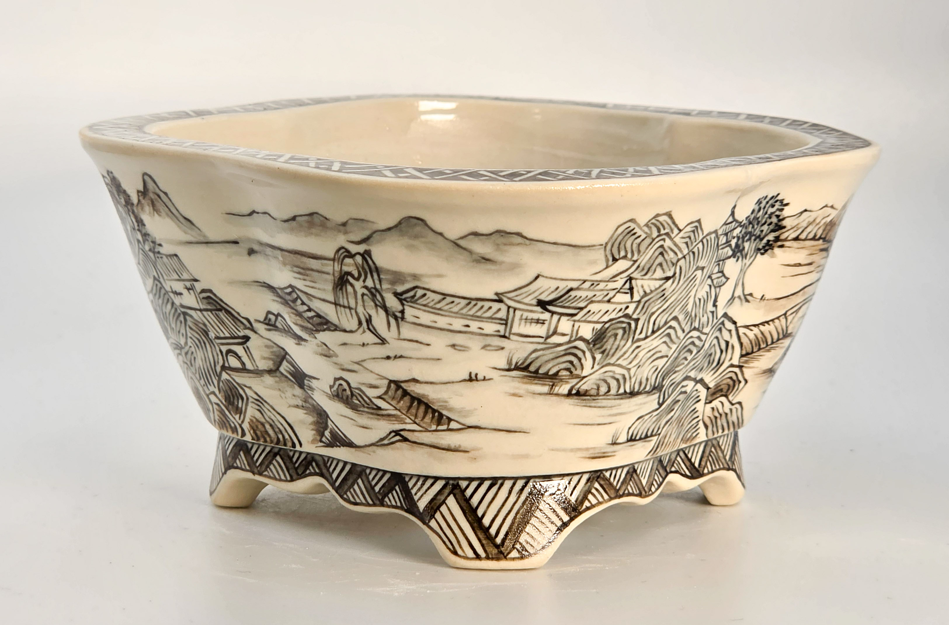 Bonsaischale Kouzan Takayama Japan handbemalt 14x13x6,2cm