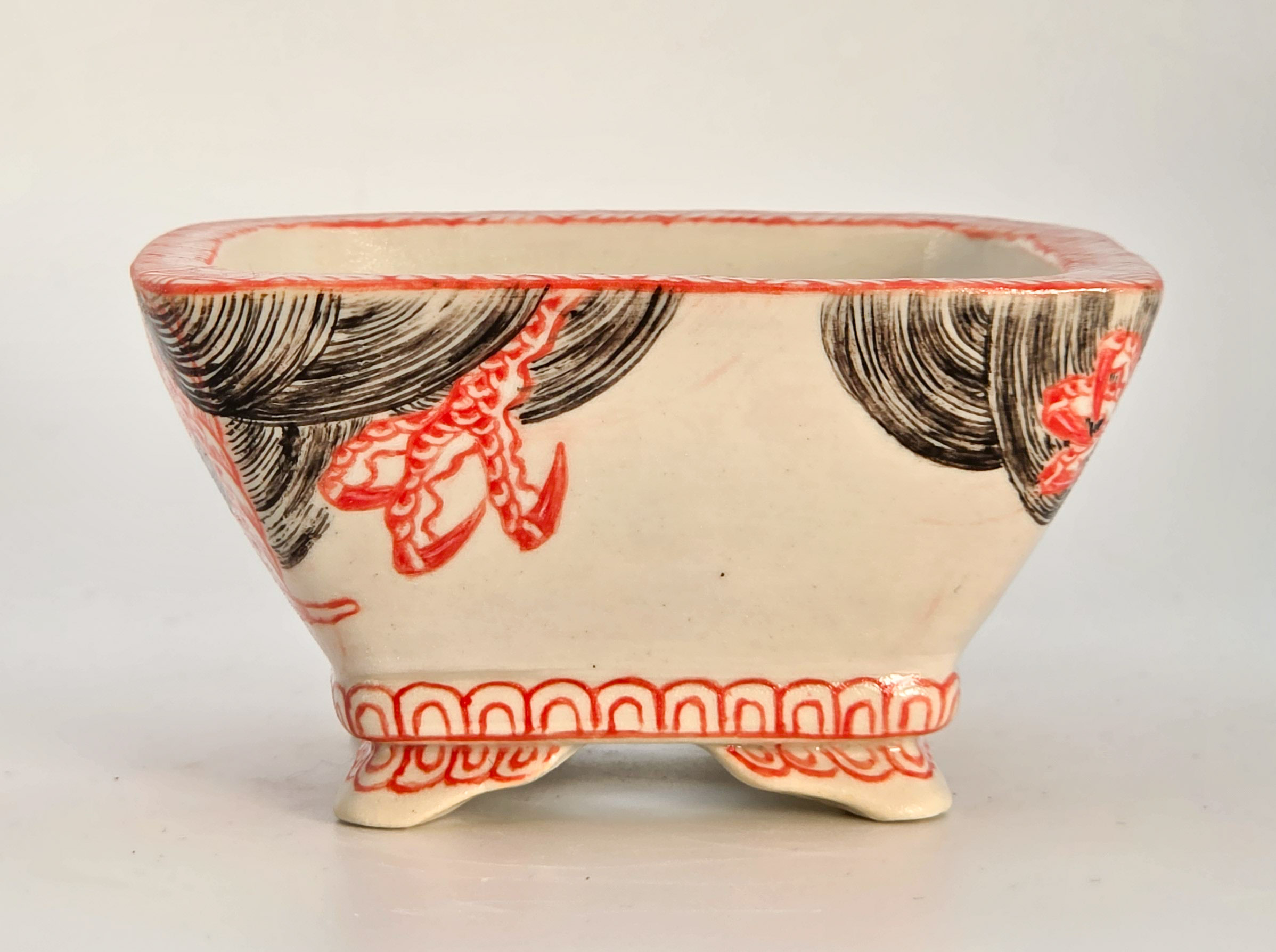 Bonsaischale Syunsetu Japan handbemalt 8x8,5x4,7cm