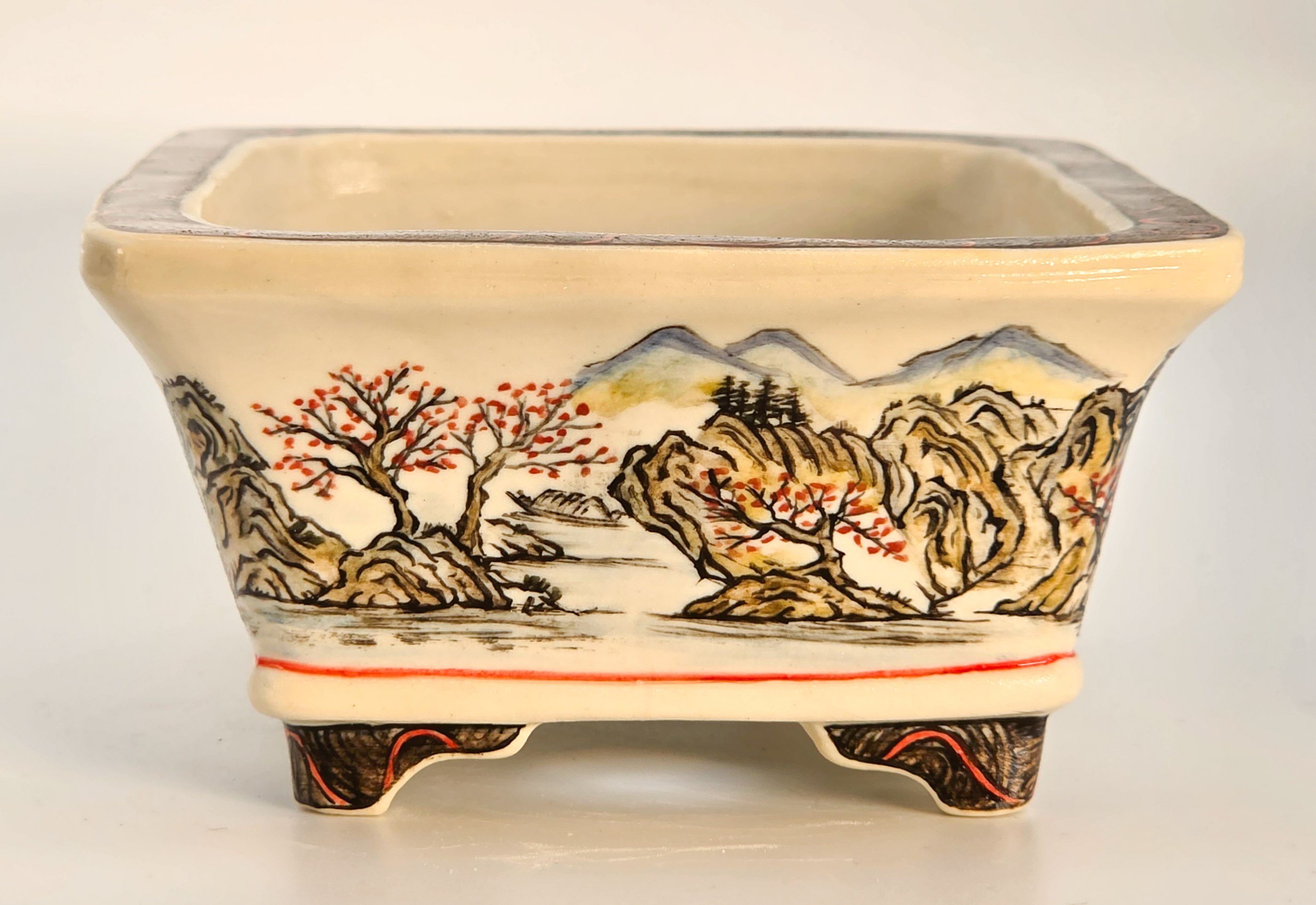 Bonsaischale Kouzan Takayama Japan handbemalt 14,2x11x5,8cm