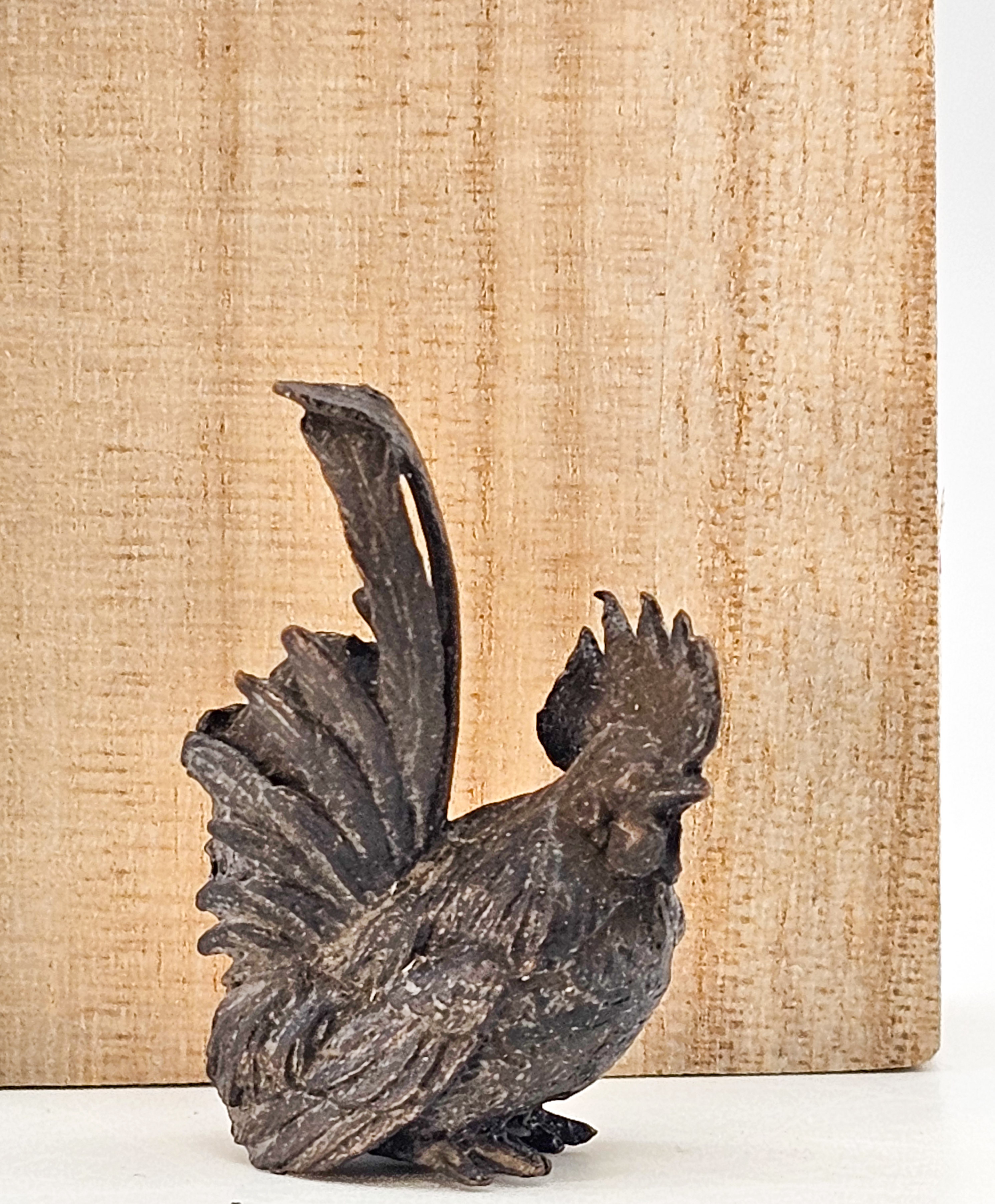 Japanisches Bronze-Tenpai – Hahn 2,5x1,5x4cm und Henne 2x1,5x2,3 mit Holzbox