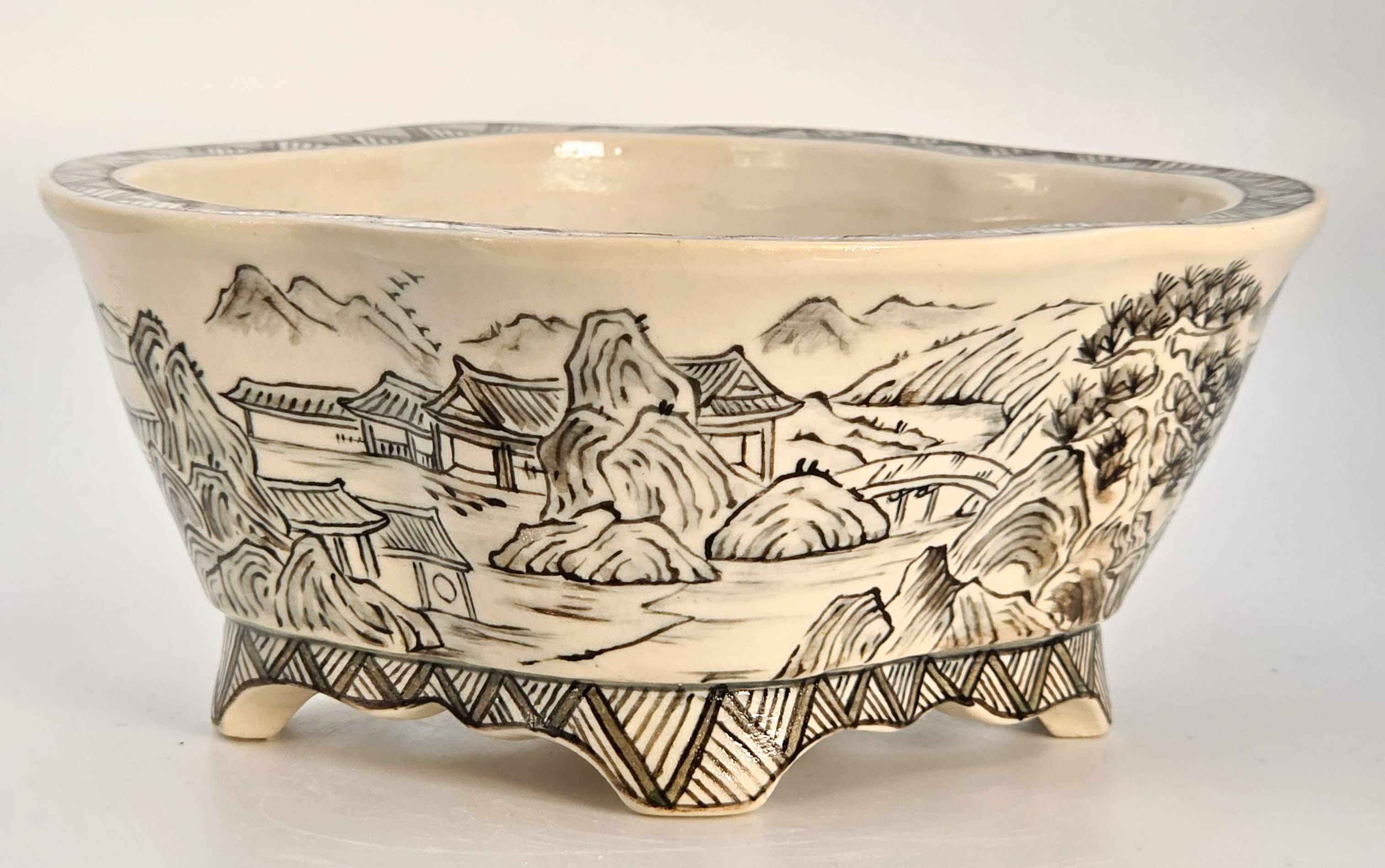 Bonsaischale Kouzan Takayama Japan handbemalt 14x13x6,2cm