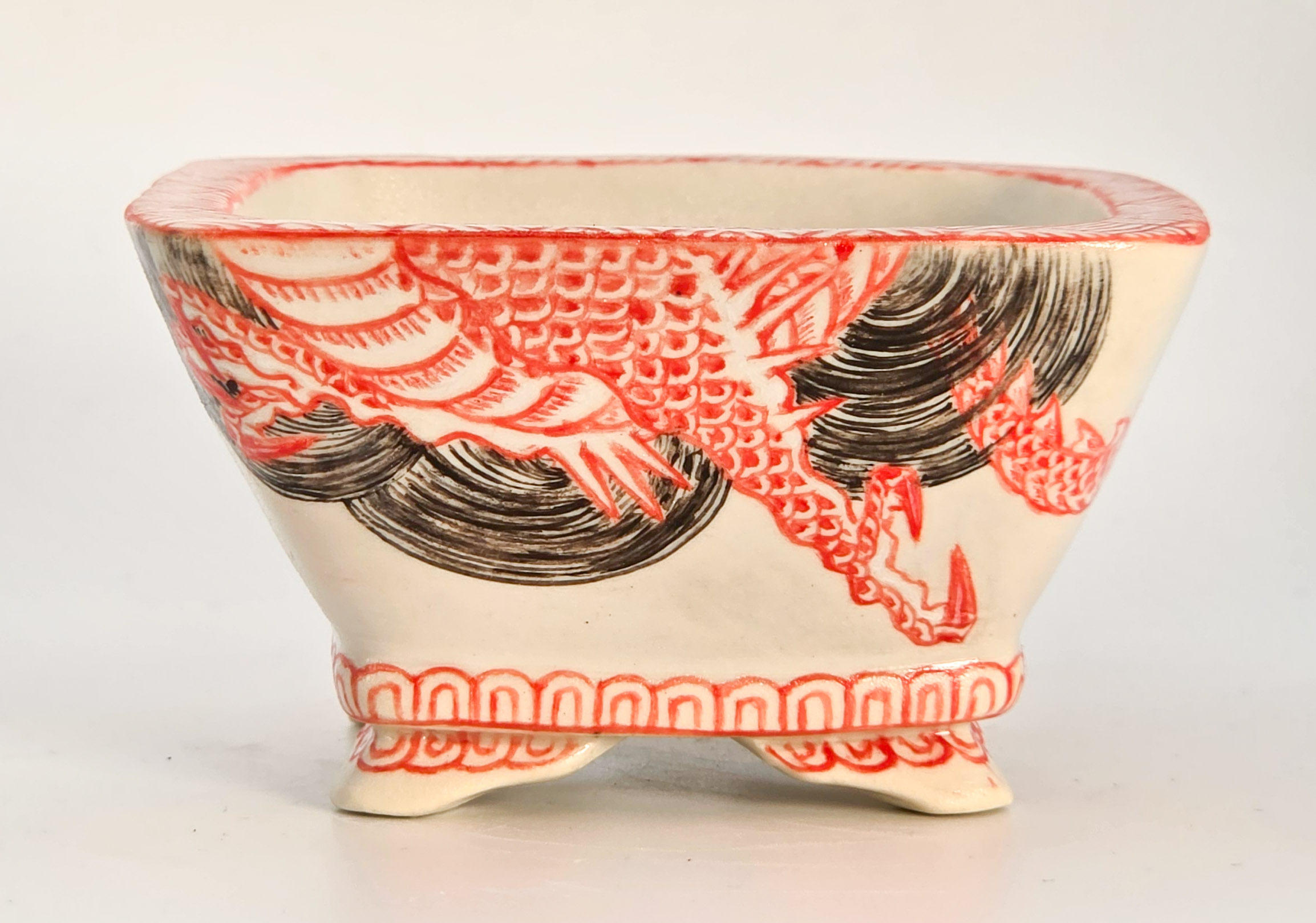 Bonsaischale Syunsetu Japan handbemalt 8x8,5x4,7cm