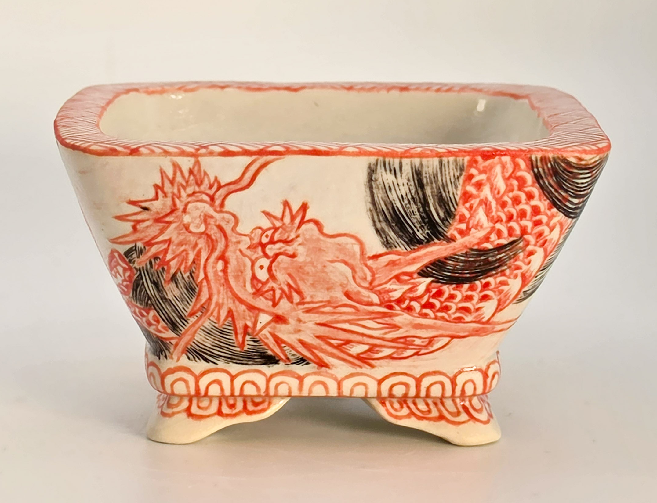 Bonsaischale Syunsetu Japan handbemalt 8x8,5x4,7cm