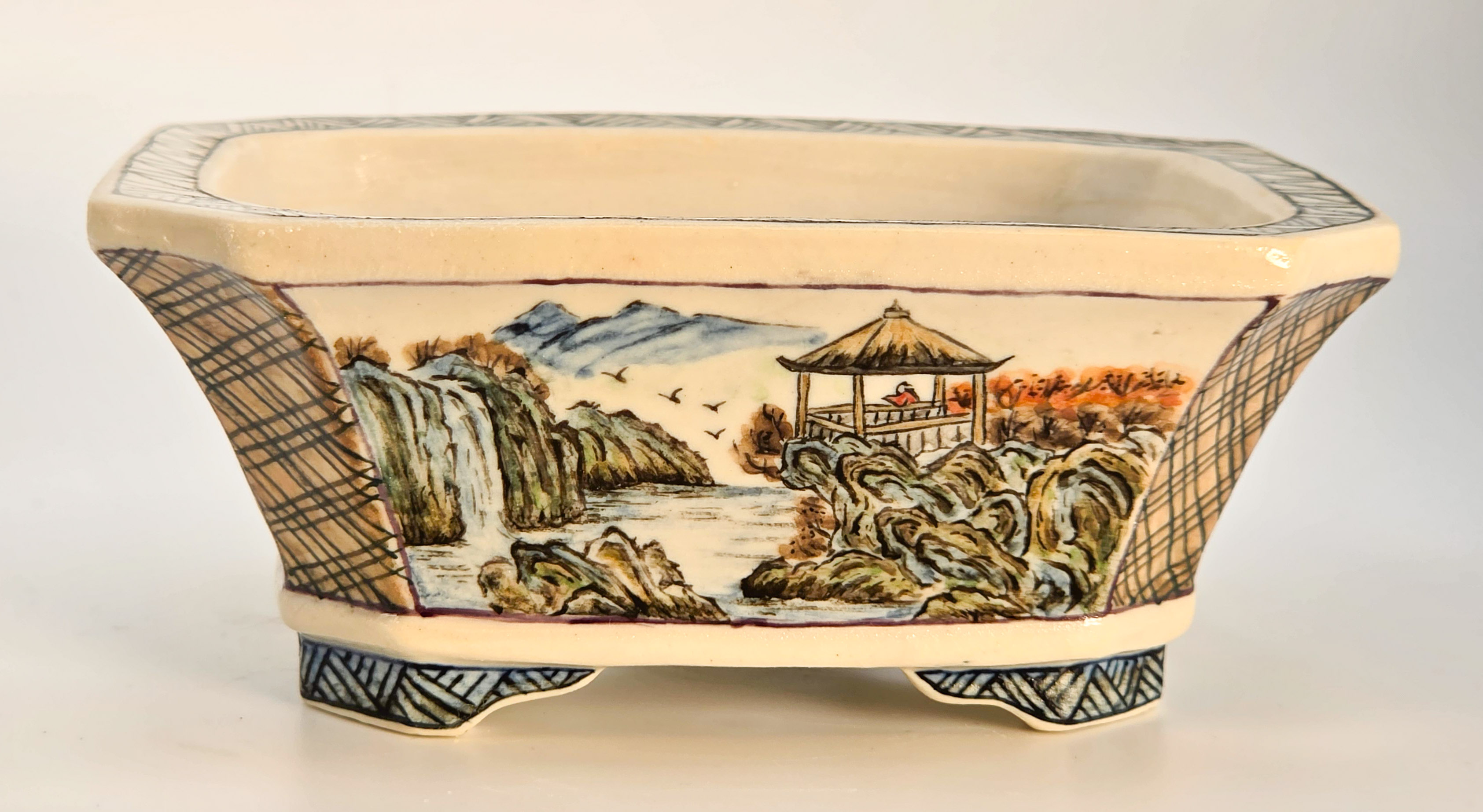 Bonsaischale Kouzan Takayama Japan handbemalt 11,5x9,5x4,5cm