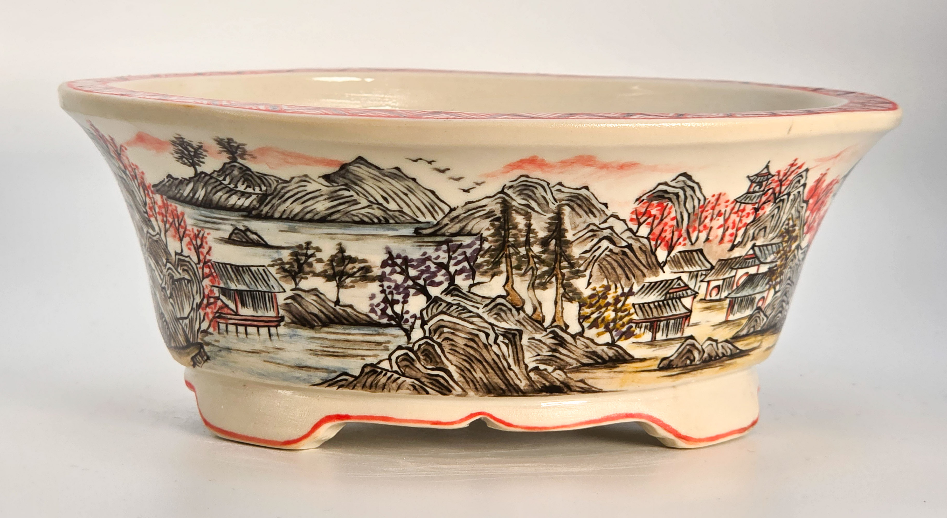 Bonsaischale Kouzan Takayama Japan handbemalt 15,5x13,5x6,2cm