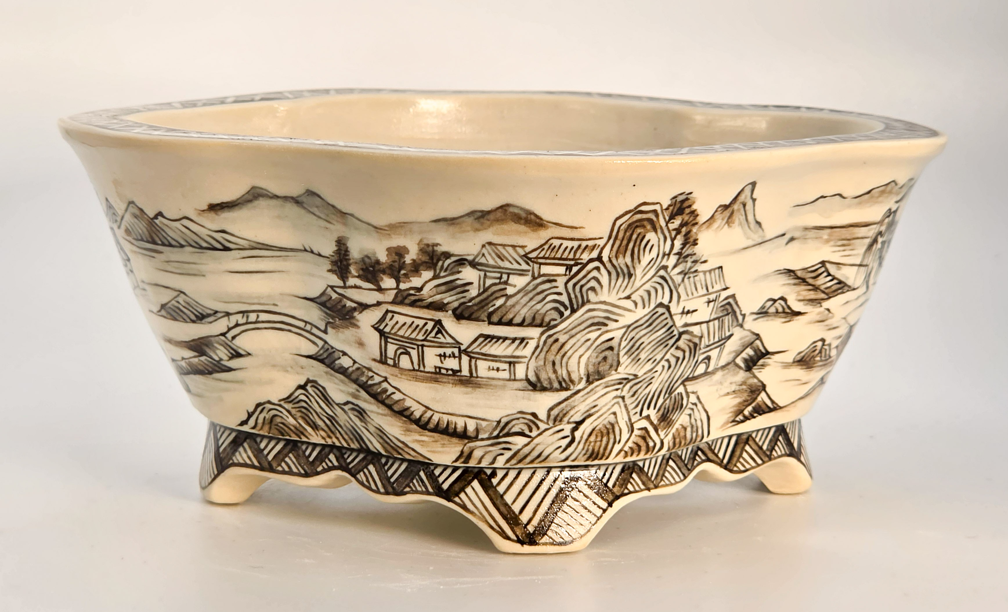 Bonsaischale Kouzan Takayama Japan handbemalt 14x13x6,2cm