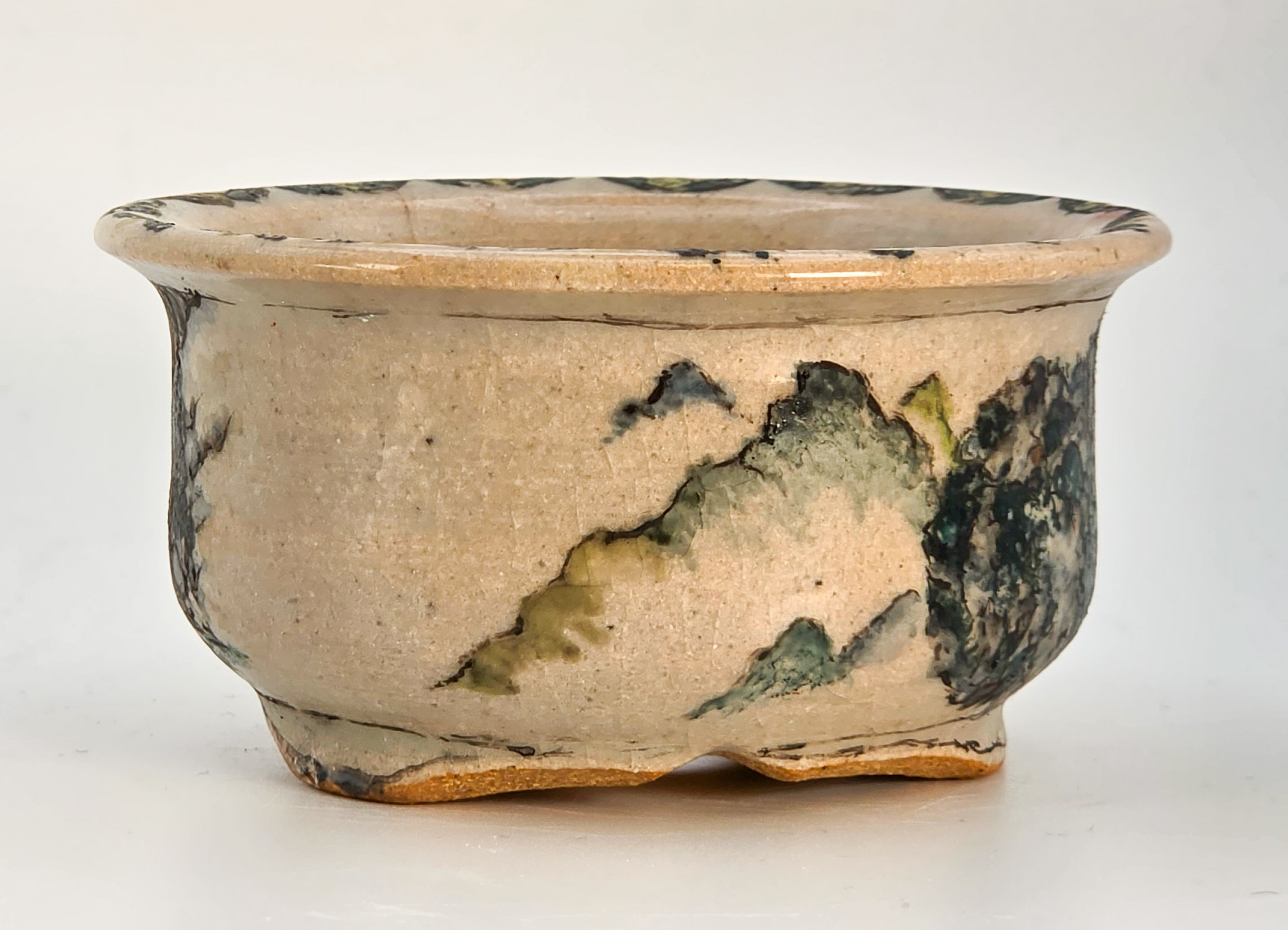 Bonsaischale Hikosanjin Japan handbemalt 8x4cm
