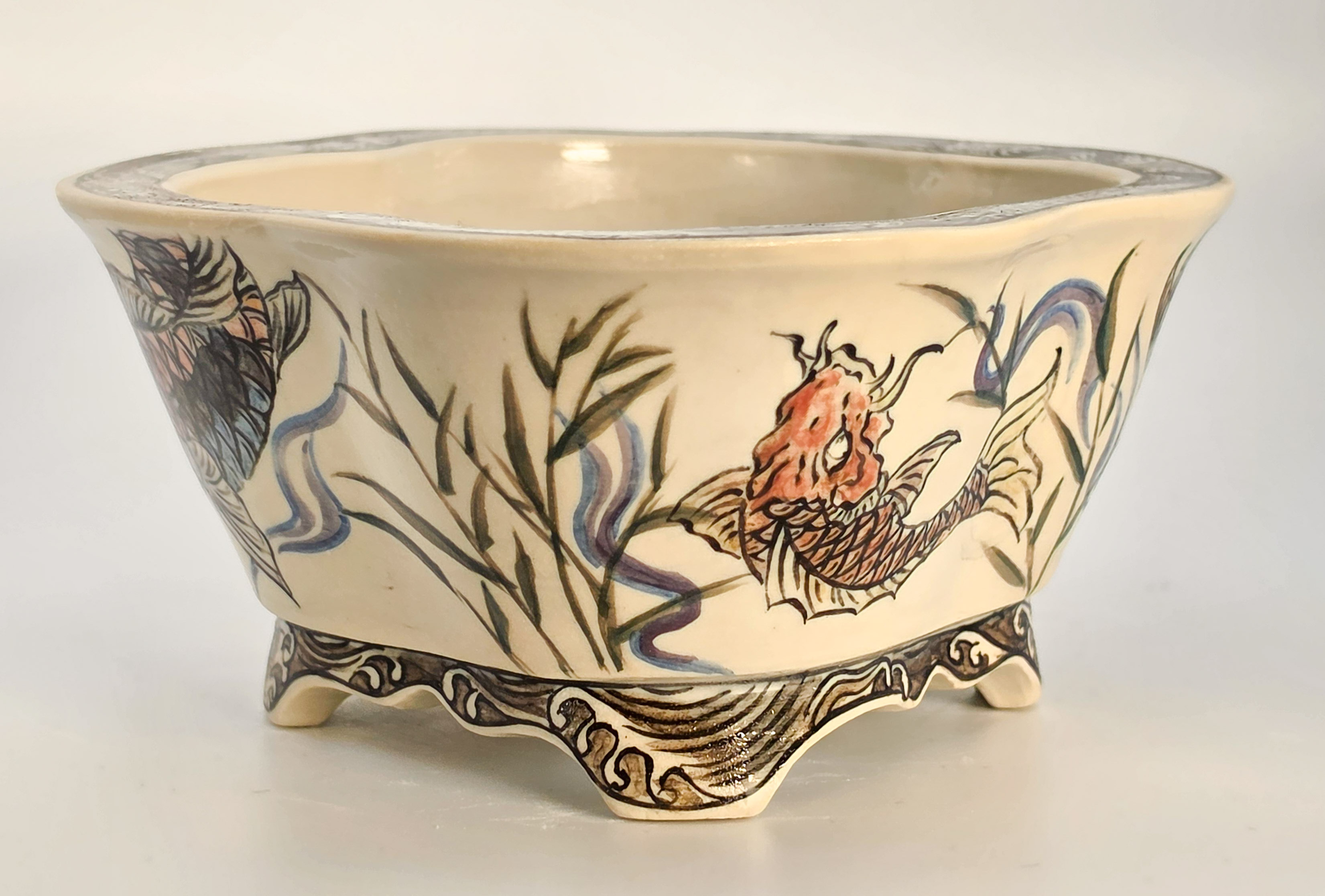 Bonsaischale Kouzan Takayama Japan handbemalt 14x13x6cm