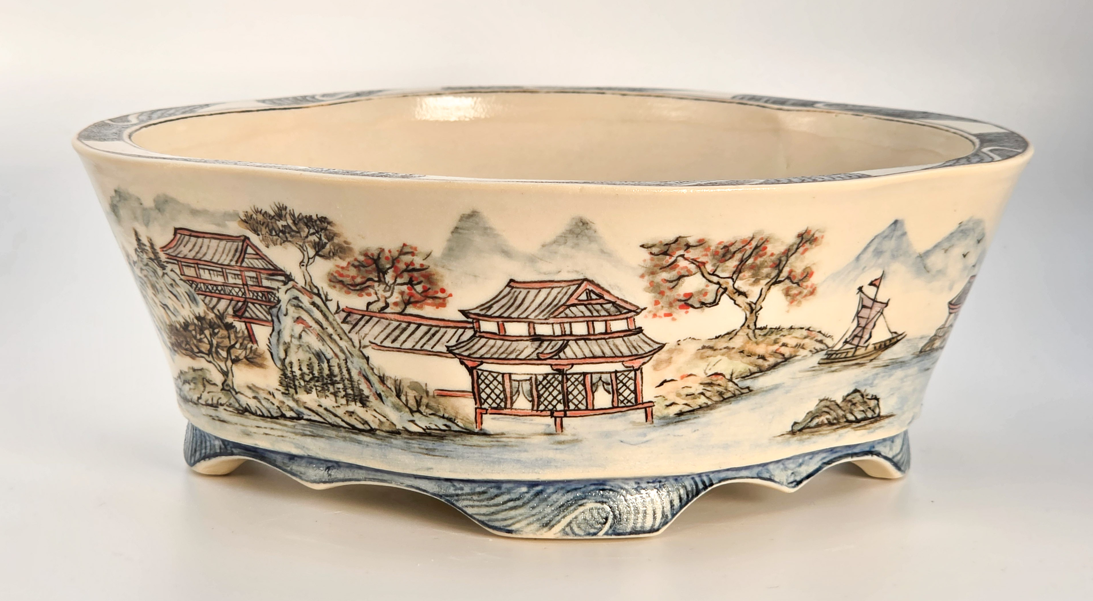 Bonsaischale Kouzan Takayama Japan handbemalt 17x14,5x6cm