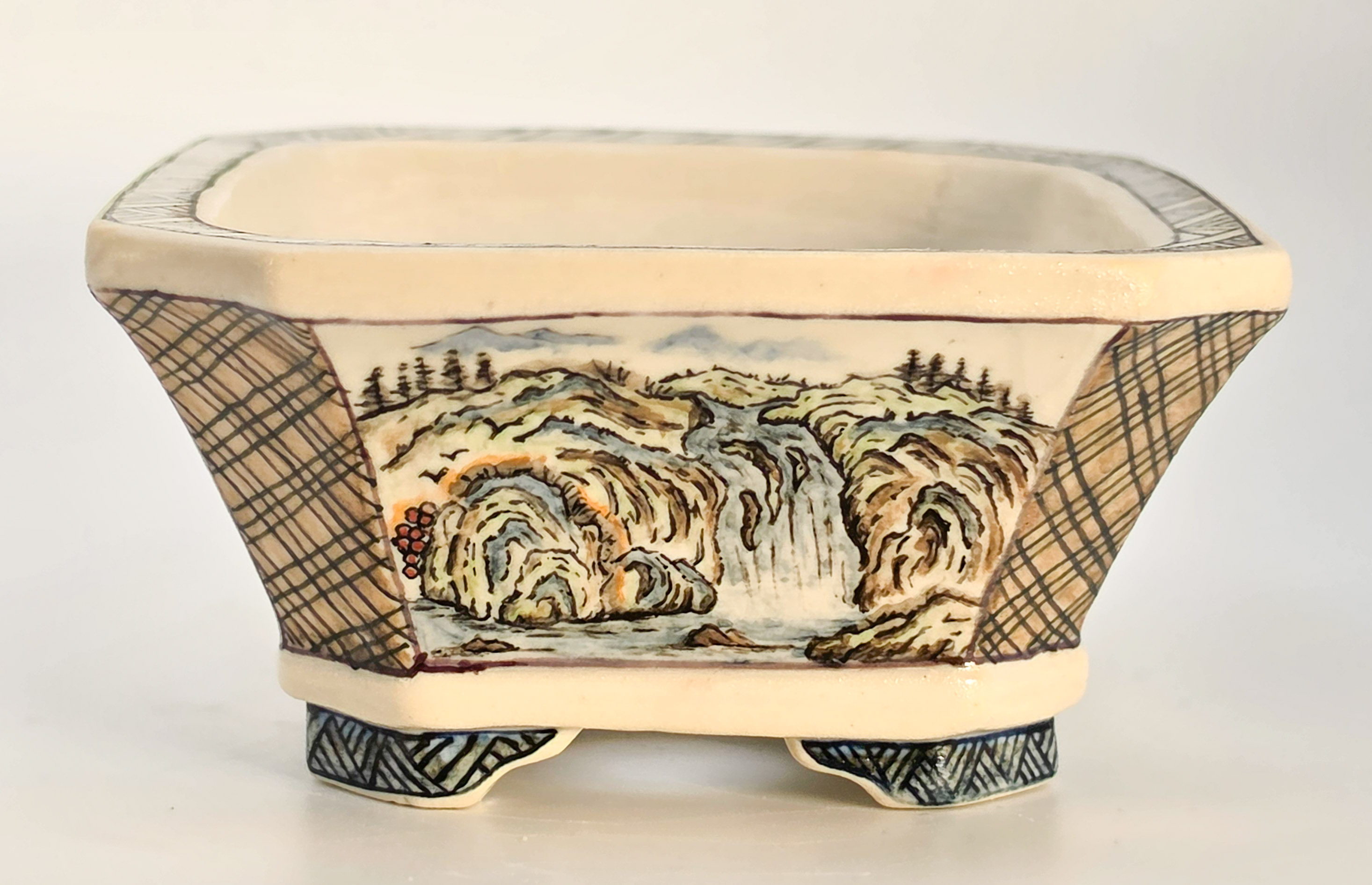 Bonsaischale Kouzan Takayama Japan handbemalt 11,5x9,5x4,5cm