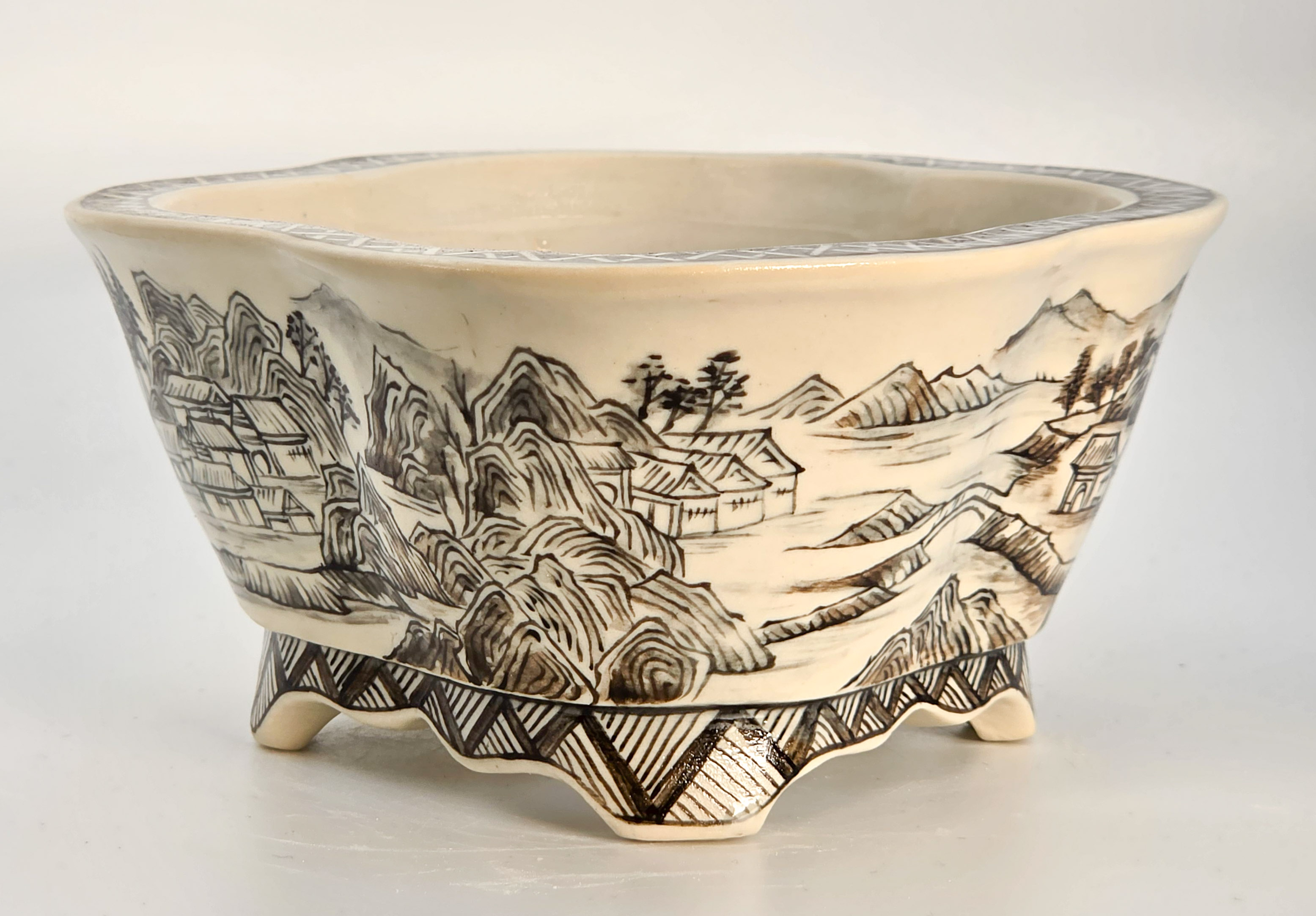 Bonsaischale Kouzan Takayama Japan handbemalt 14x13x6,2cm