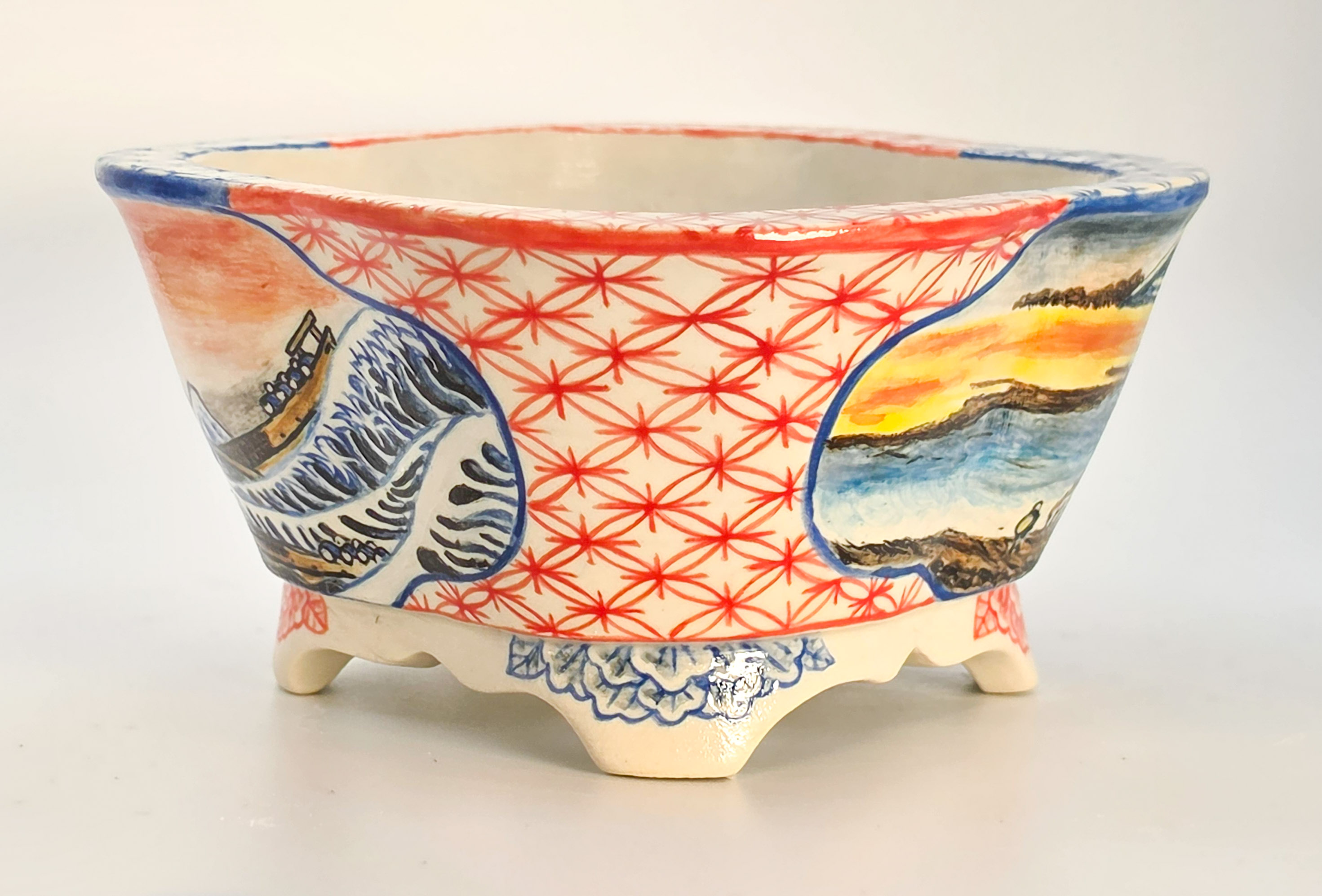 Bonsaischale Syunsetu Japan handbemalt 14,2x12,8x6cm