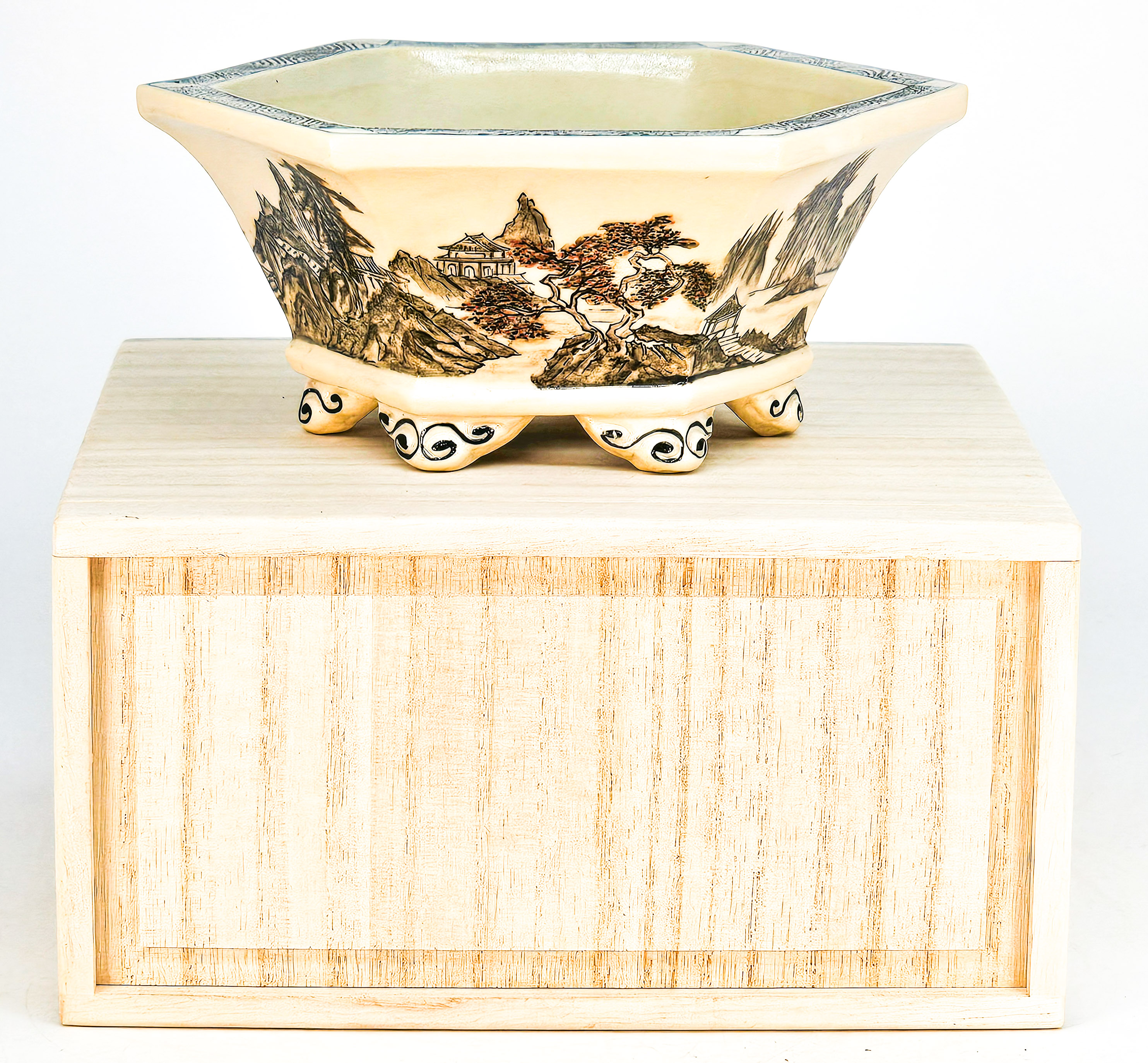 Bonsaischale Japan KouzanTakayama handbemalt 16x14x6,5cm