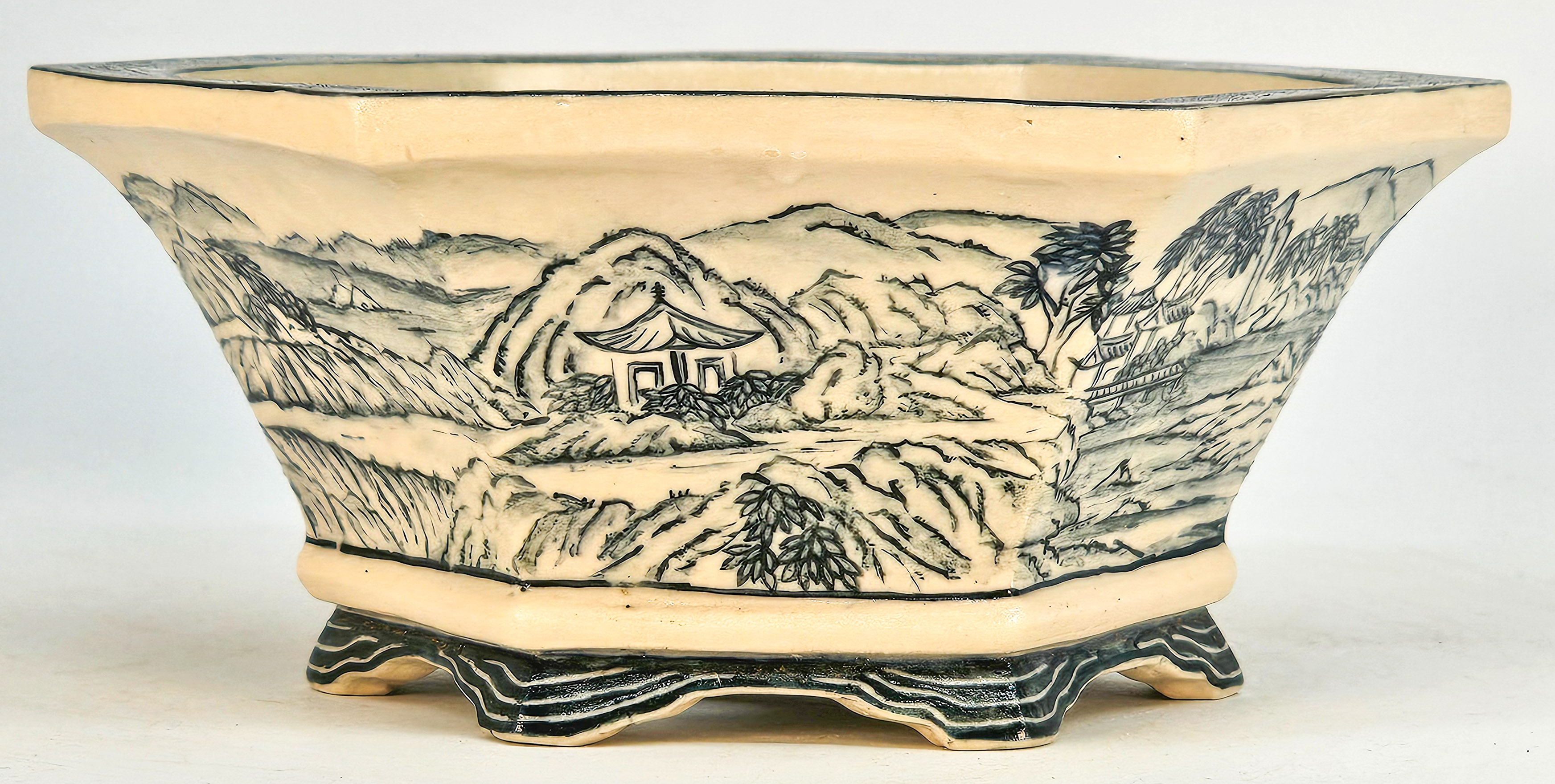 Bonsaischale Japan KouzanTakayama handbemalt 16x14x7cm