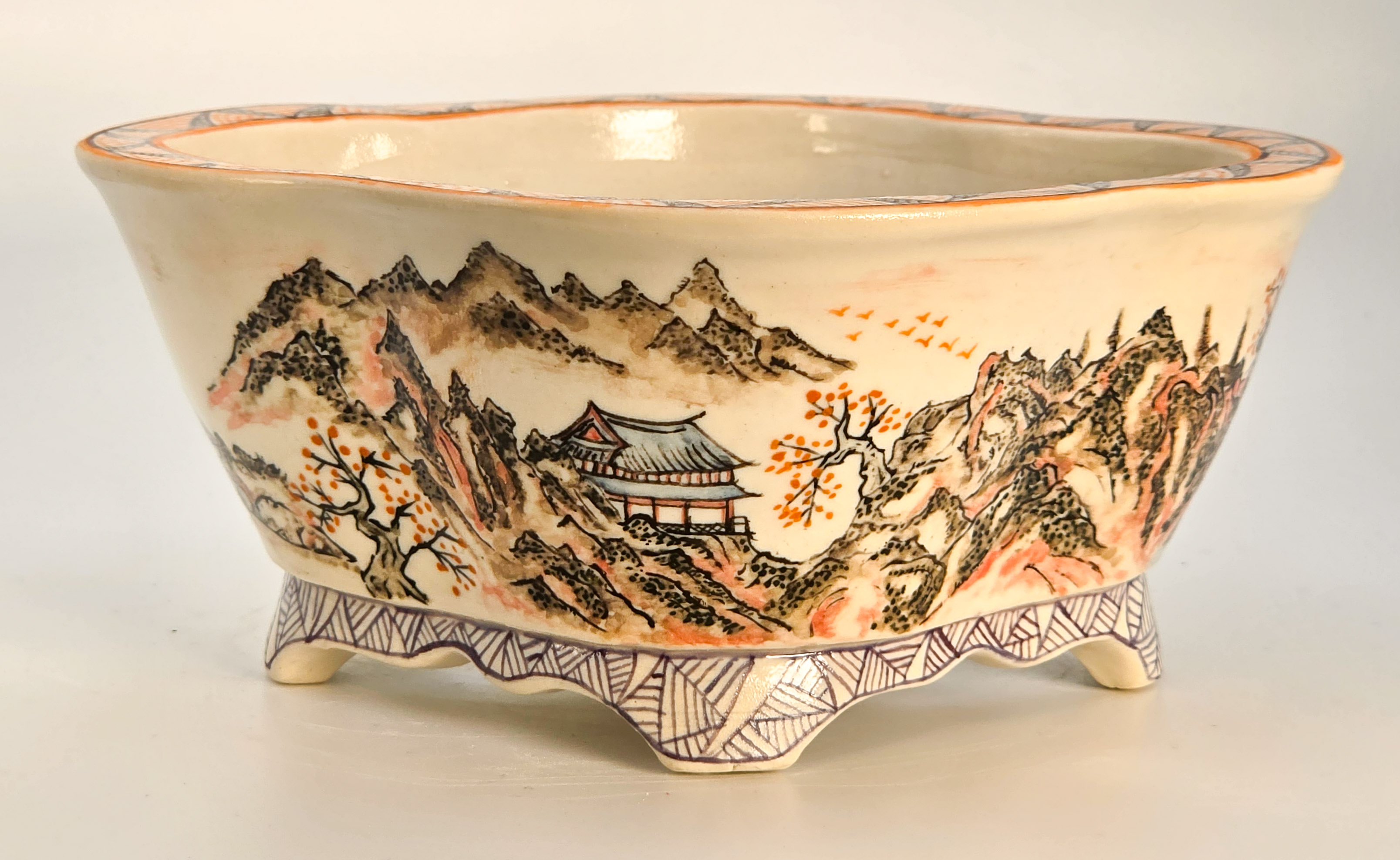 Bonsaischale Kouzan Takayama Japan handbemalt 14x13x6cm