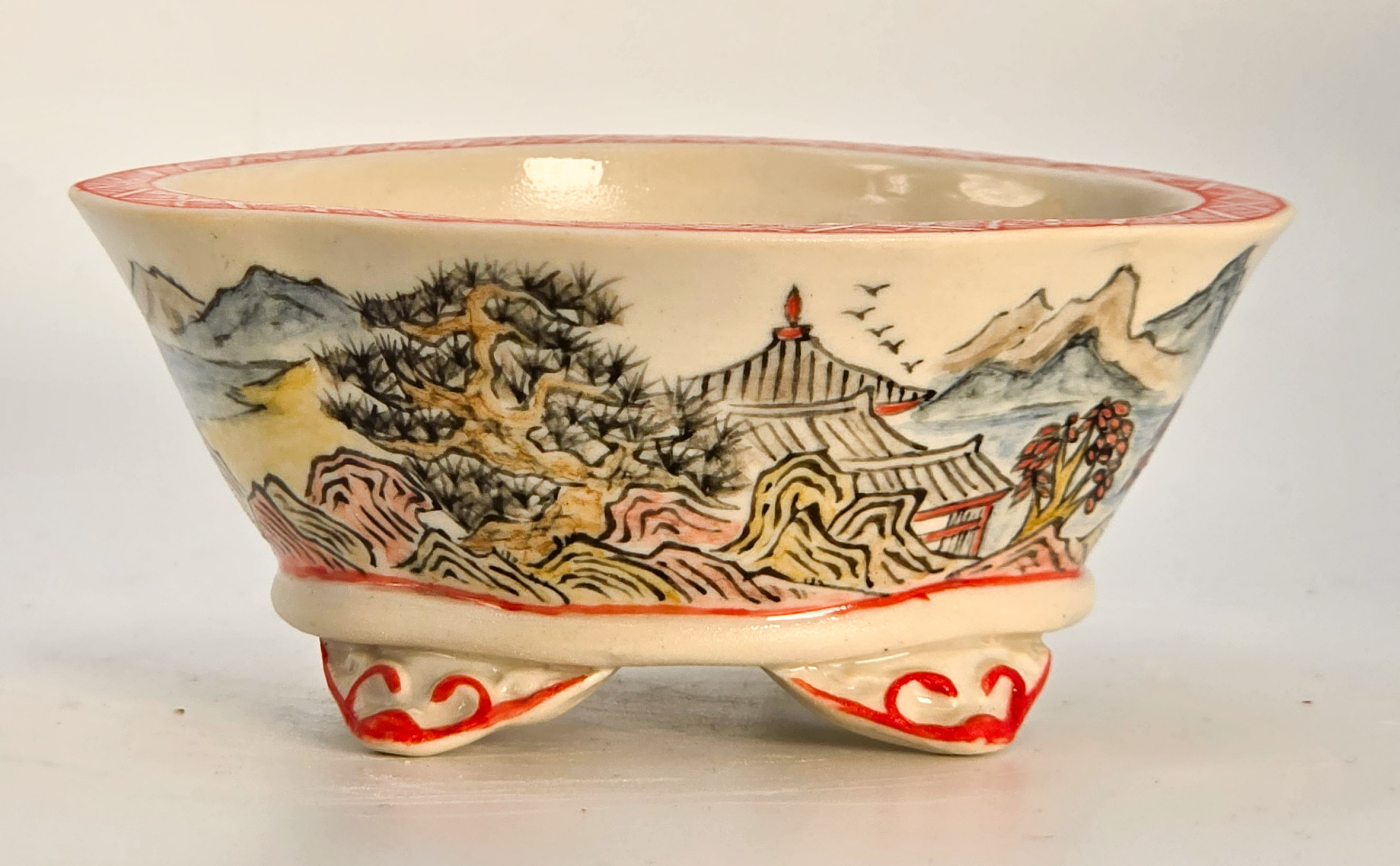 Bonsaischale Kouzan Takayama Japan handbemalt 9,7x8,4x4,3cm
