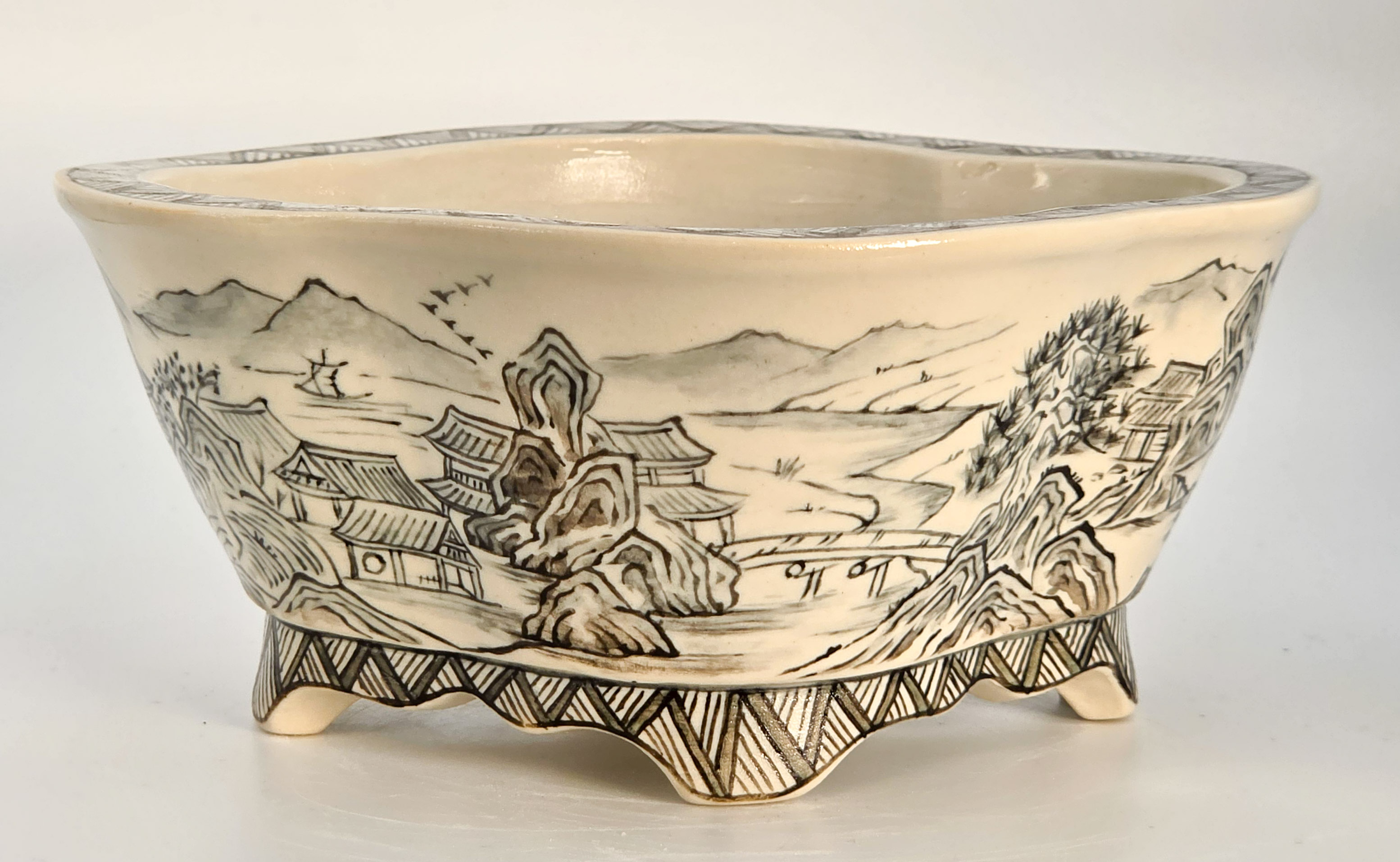 Bonsaischale Kouzan Takayama Japan handbemalt 14x13x6,2cm