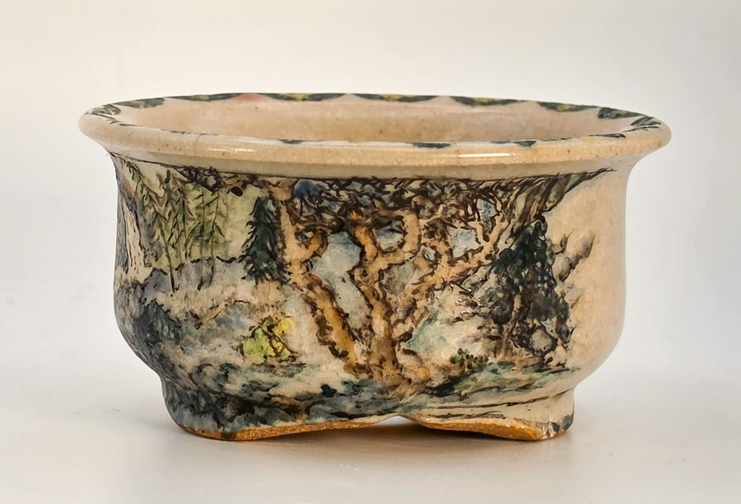 Bonsaischale Hikosanjin Japan handbemalt 8x4cm