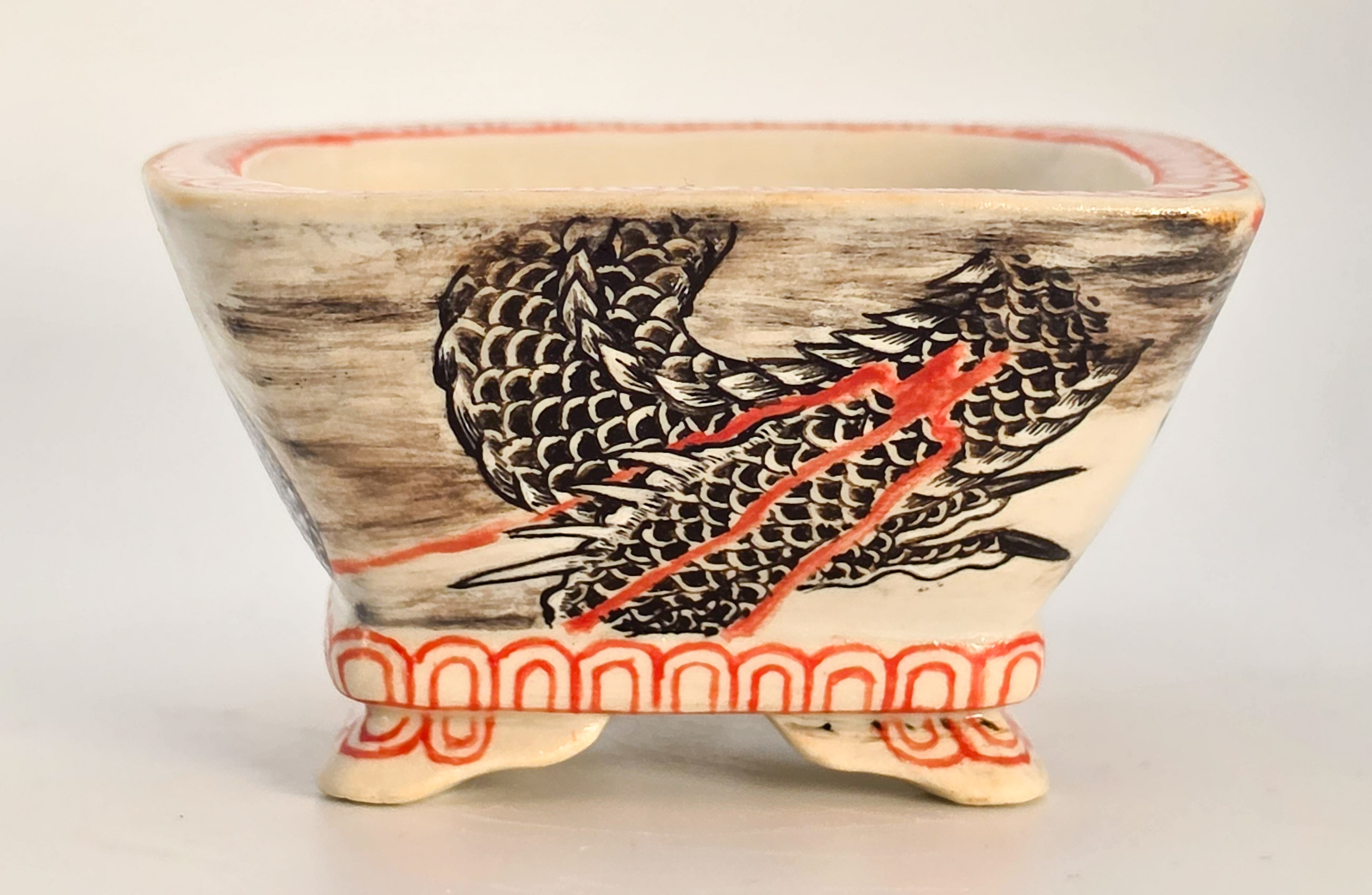 Bonsaischale Syunsetu Japan handbemalt 8,4x8,2x4,5cm