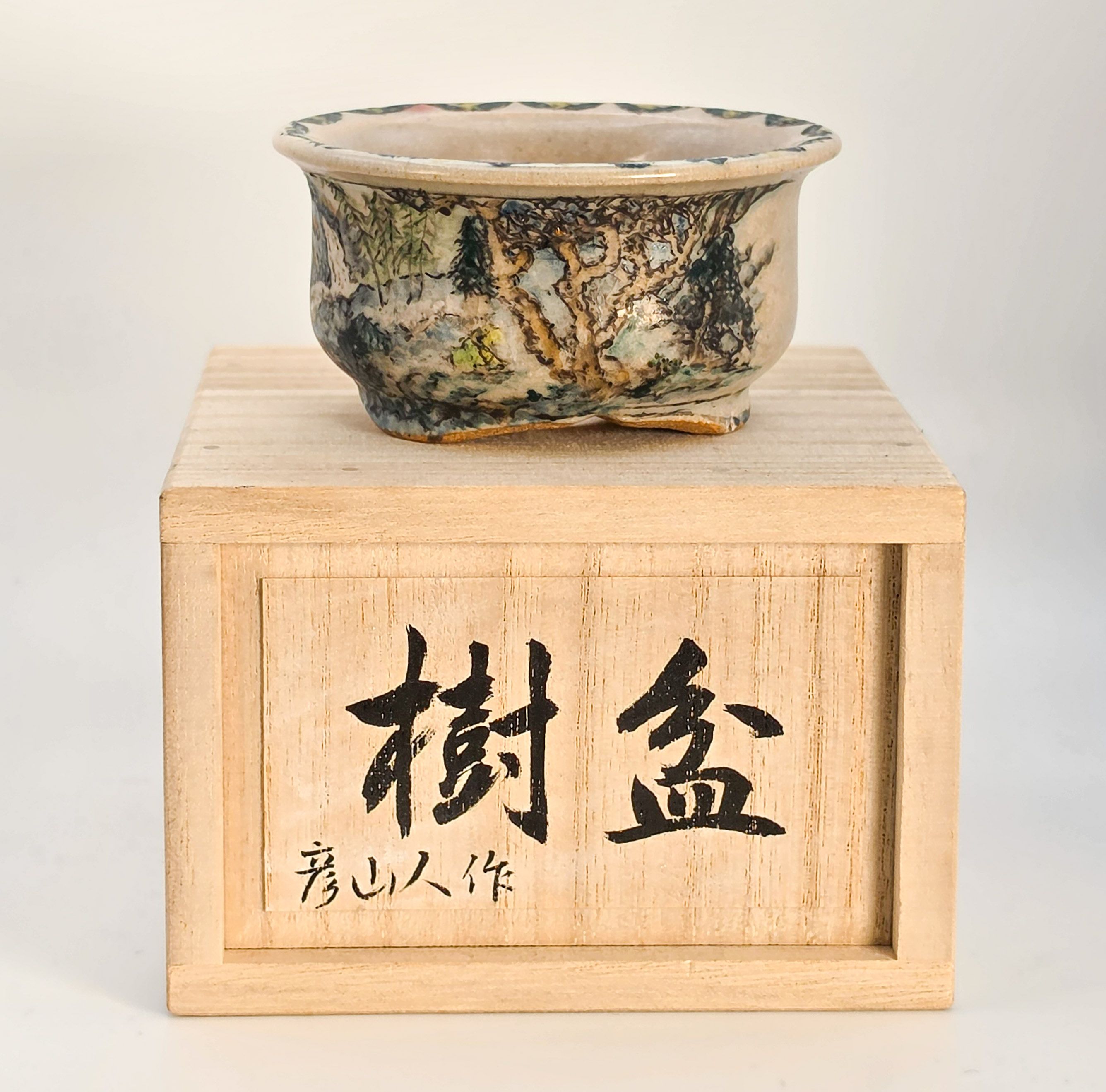 Bonsaischale Hikosanjin Japan handbemalt 8x4cm