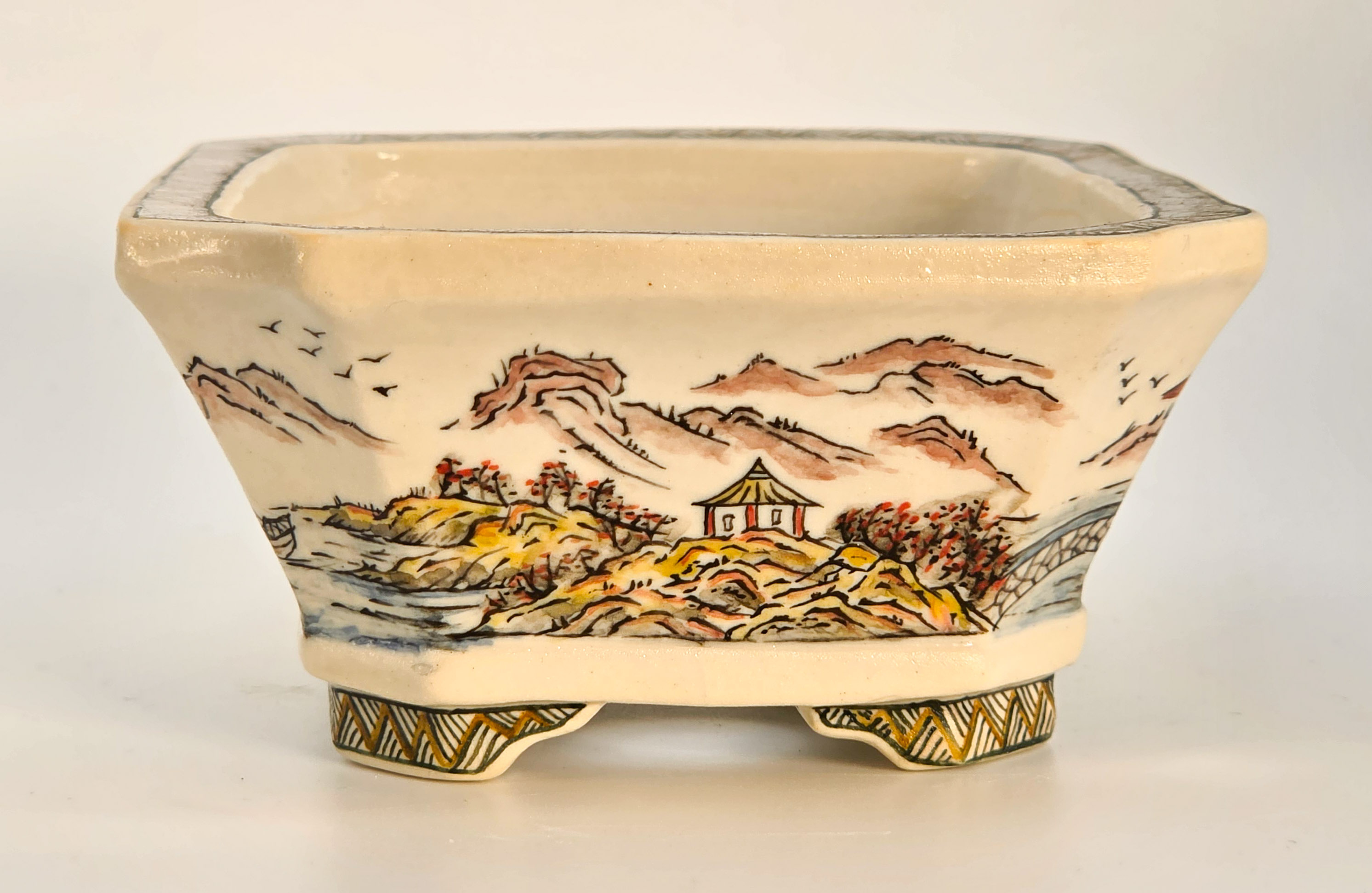 Bonsaischale Kouzan Takayama Japan handbemalt 11,5x9,5x4,5cm