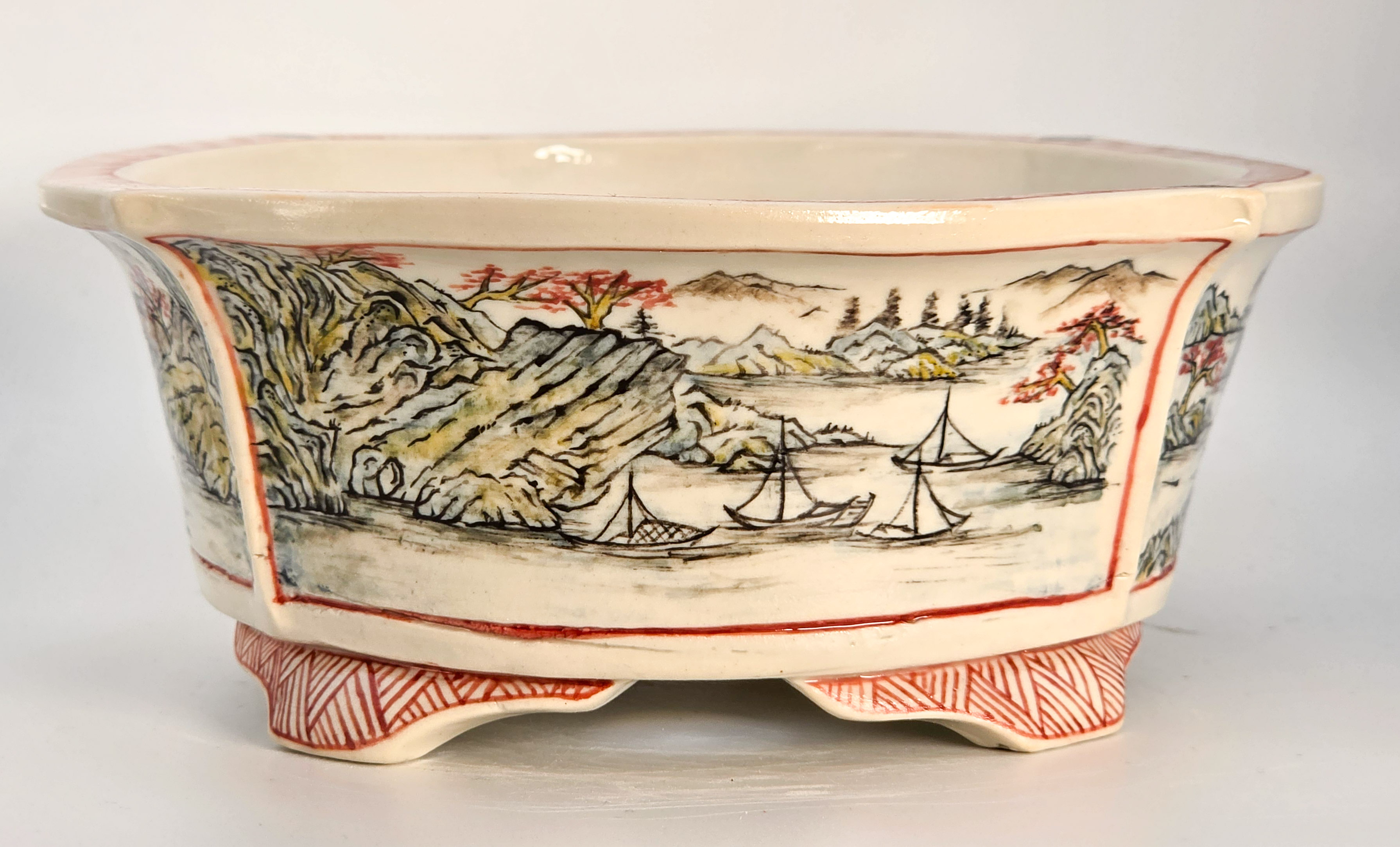 Bonsaischale Kouzan Takayama Japan handbemalt 17,5x16x6,3cm