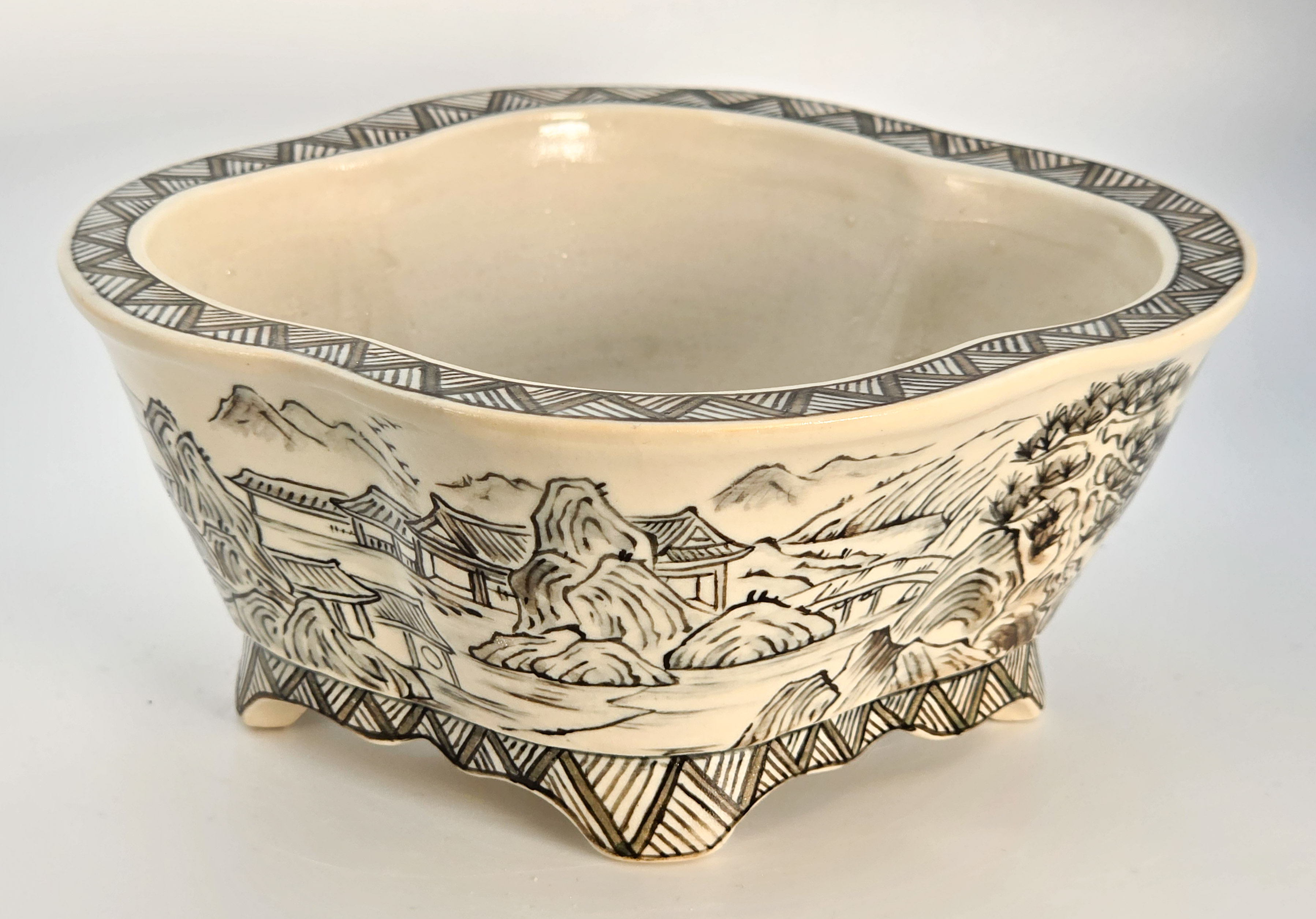 Bonsaischale Kouzan Takayama Japan handbemalt 14x13x6,2cm