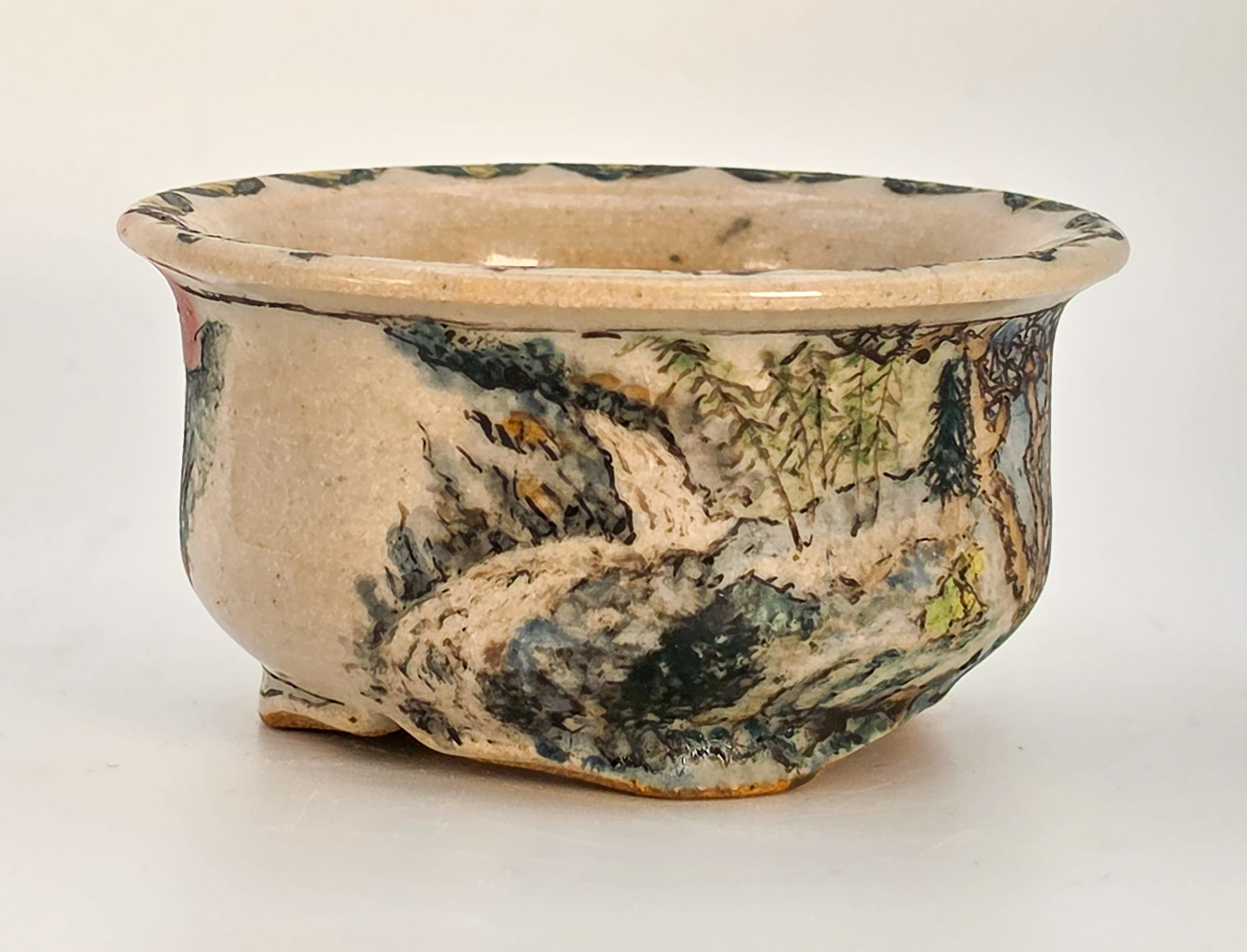 Bonsaischale Hikosanjin Japan handbemalt 8x4cm