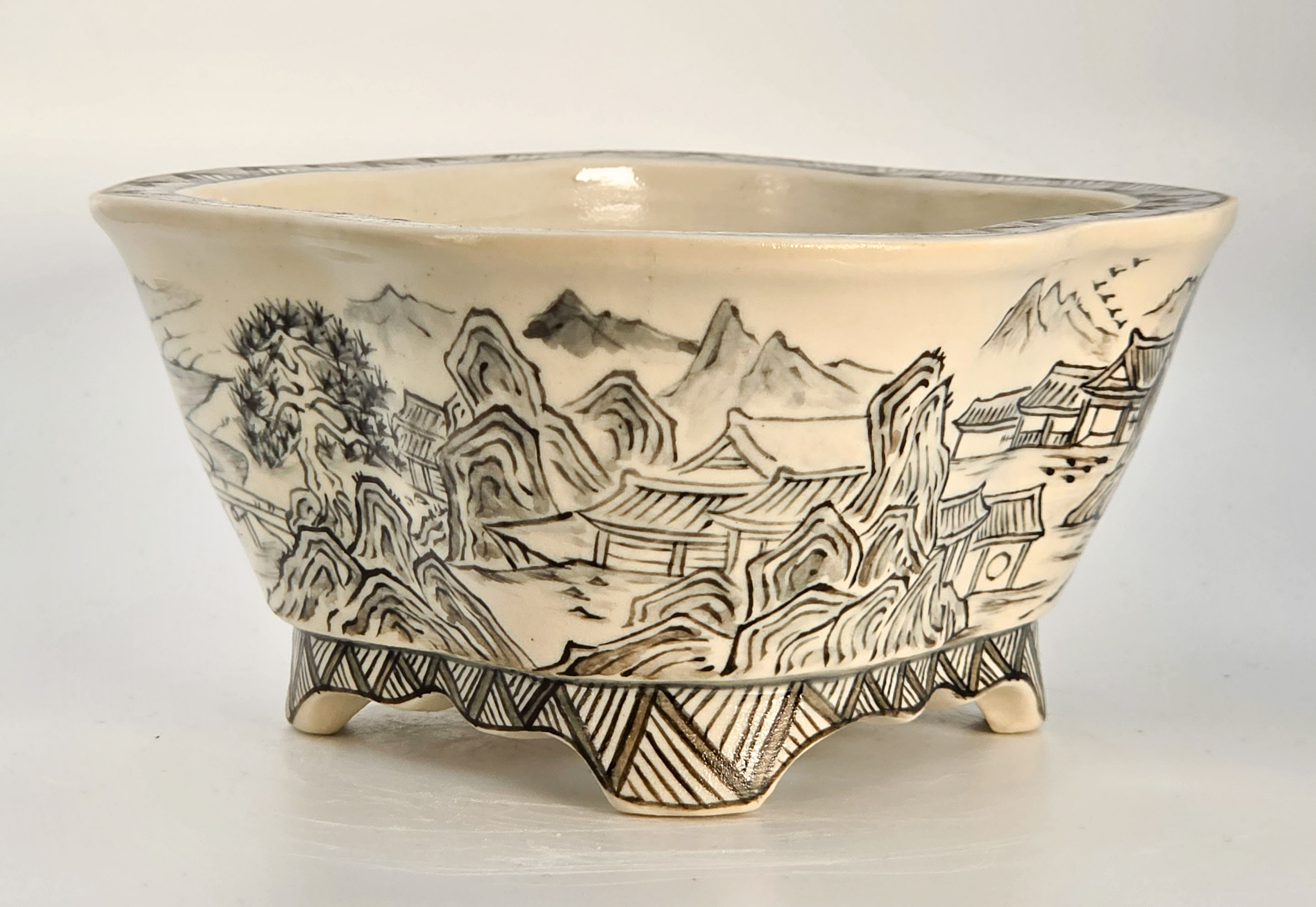 Bonsaischale Kouzan Takayama Japan handbemalt 14x13x6,2cm